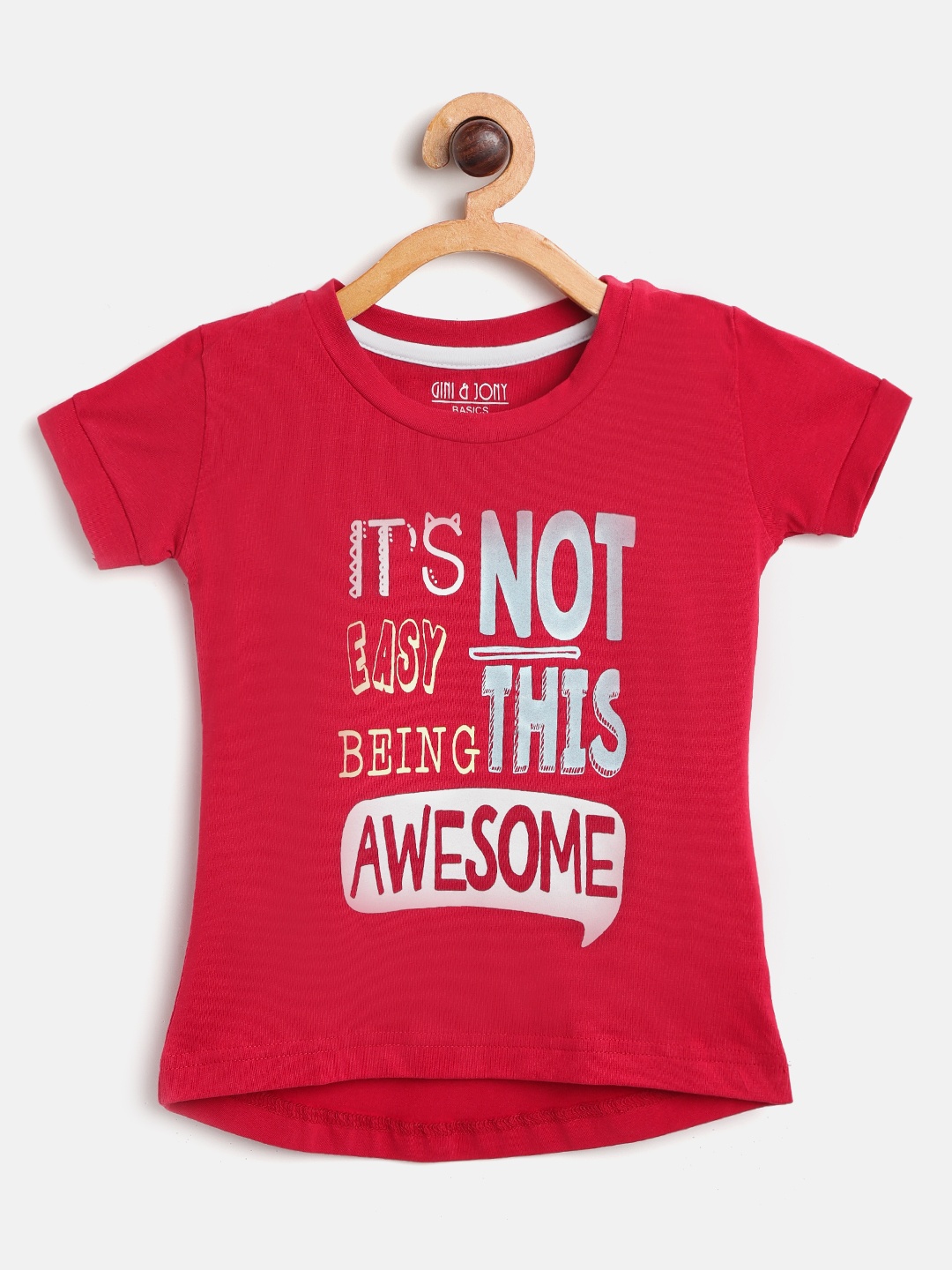 

Gini and Jony Girls Red Printed Round Neck T-shirt