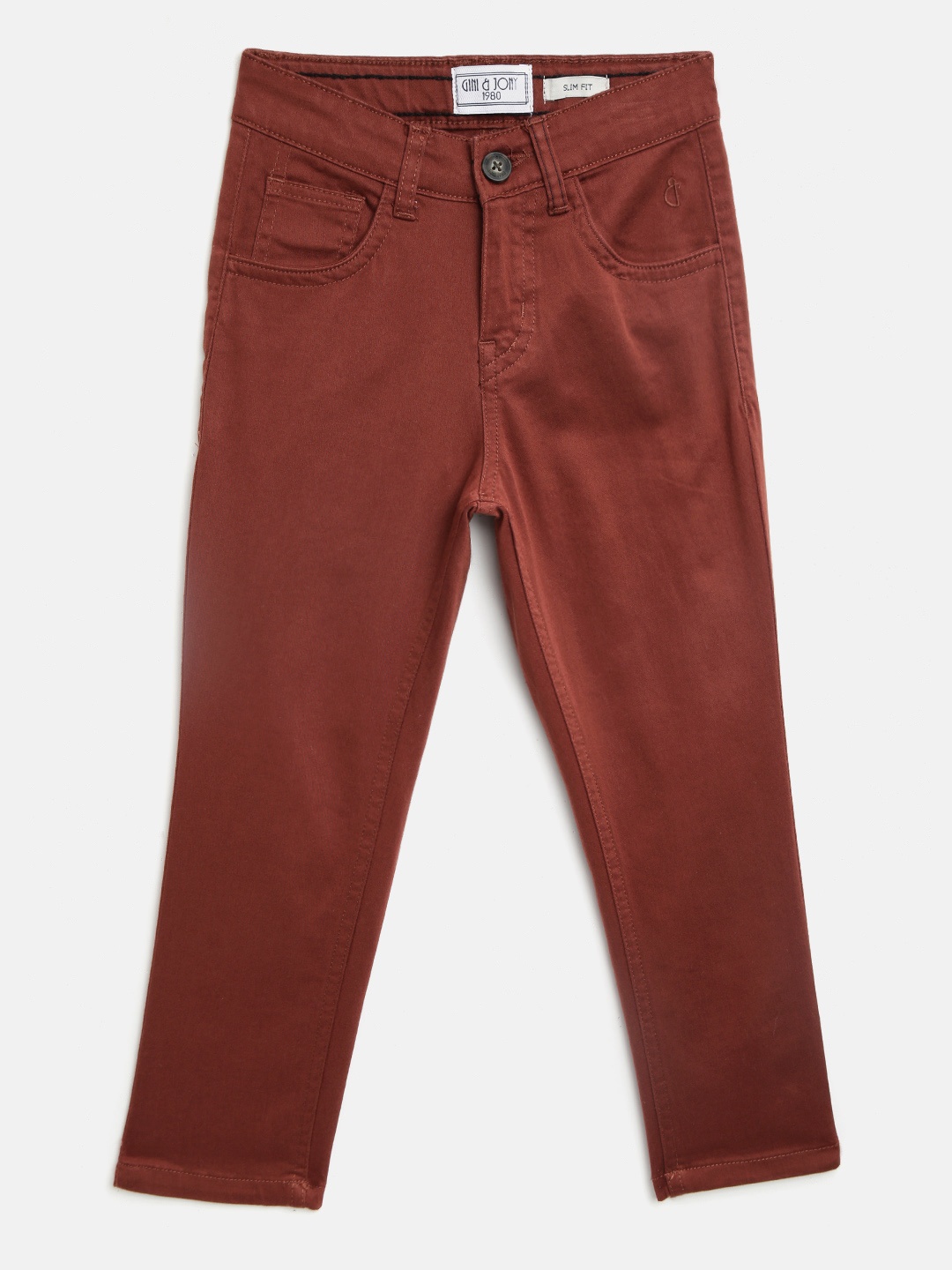 

Gini and Jony Boys Rust Red Slim Fit Solid Trousers