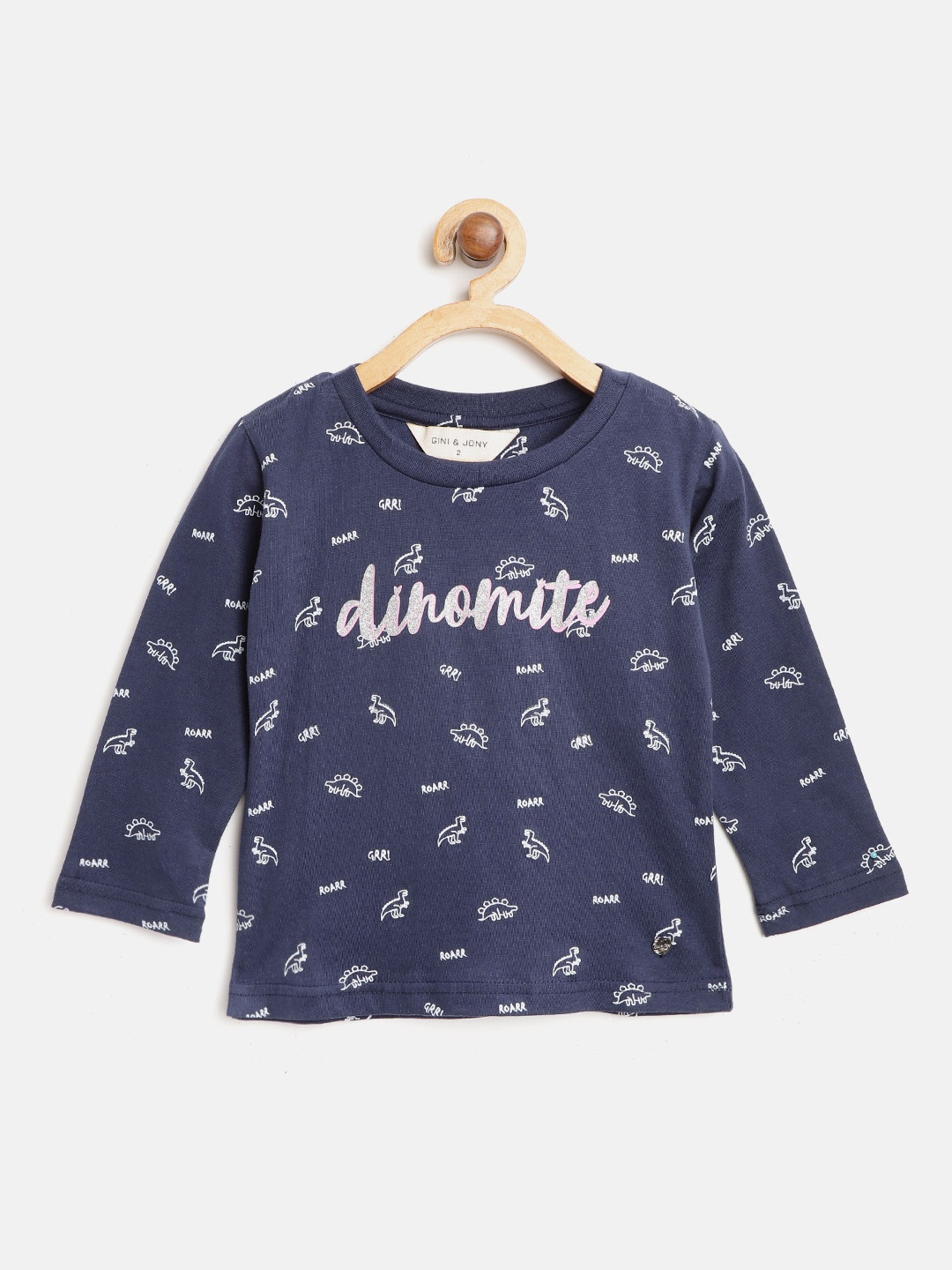 

Gini and Jony Girls Navy Blue & White Printed Round Neck T-shirt