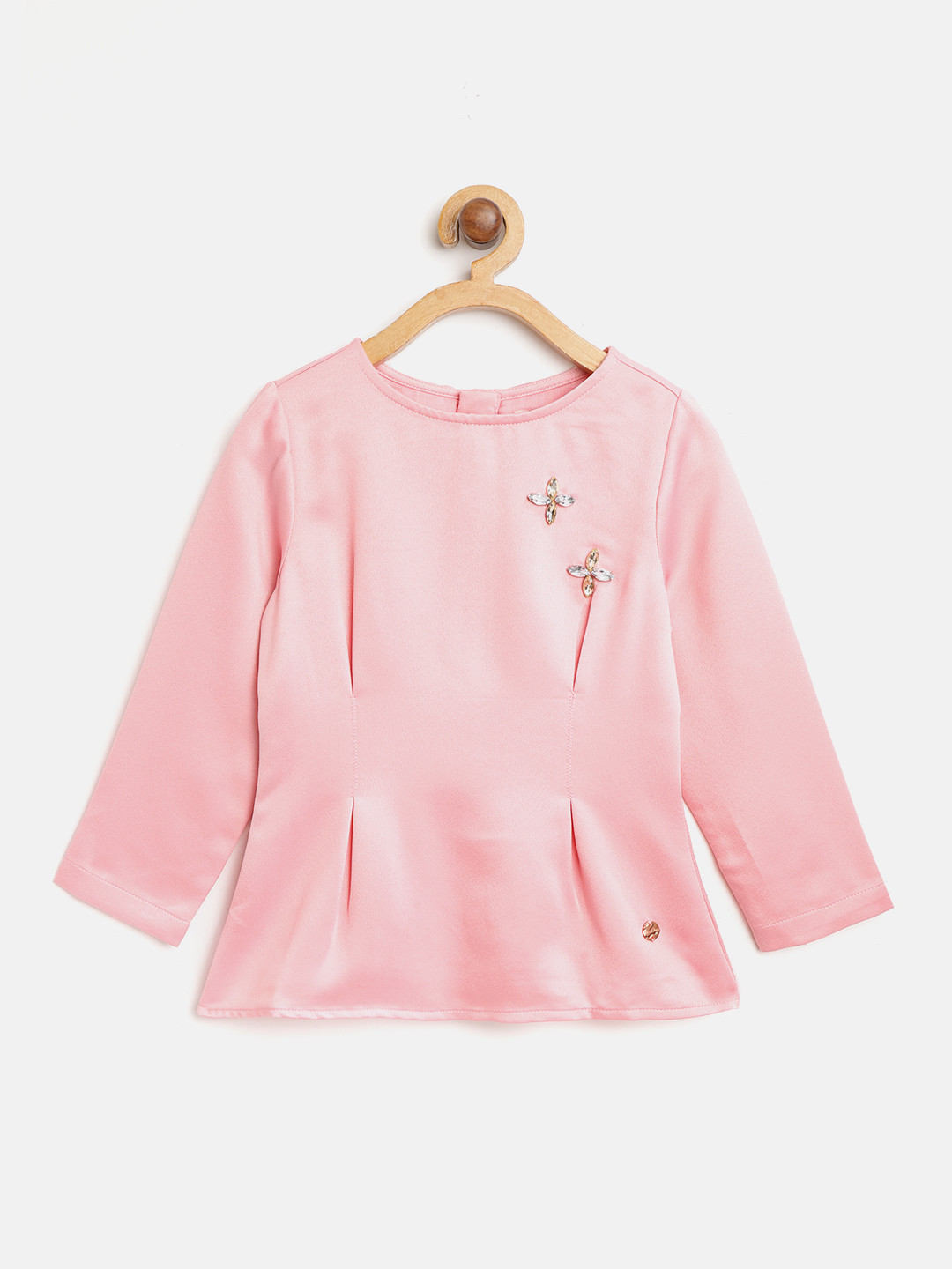 

Gini and Jony Girls Pink Solid A-Line Top with Embellished Detail