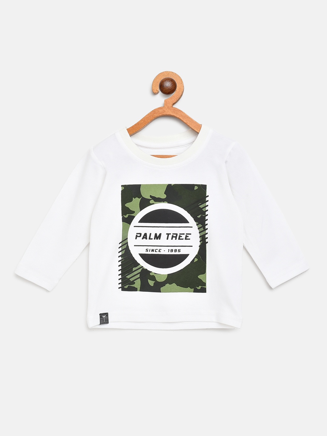 

Palm Tree Boys White & Olive Green Camouflage Print Round Neck T-shirt