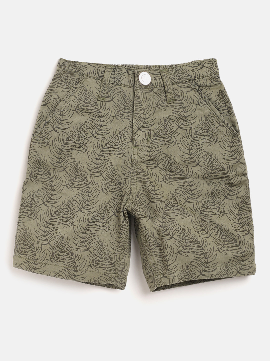 

Gini and Jony Boys Olive Green Leaves Print Regular Fit Chino Shorts