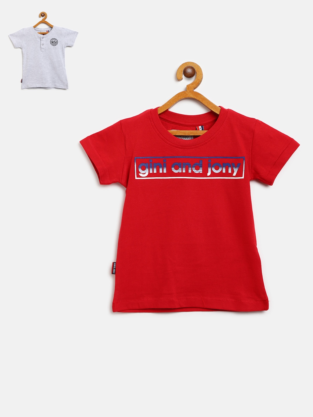 

Gini Jony Boys Pack of 2 Pure Cotton T-shirts, Red