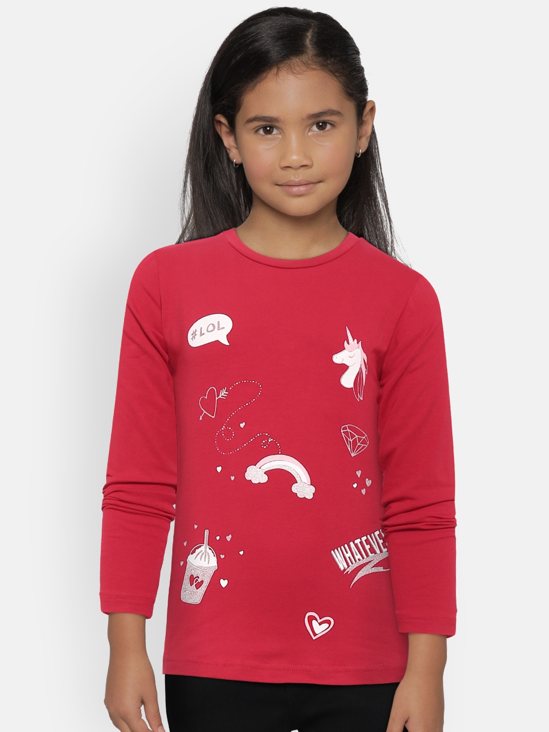 

Gini and Jony Girls Red Printed Round Neck T-shirt