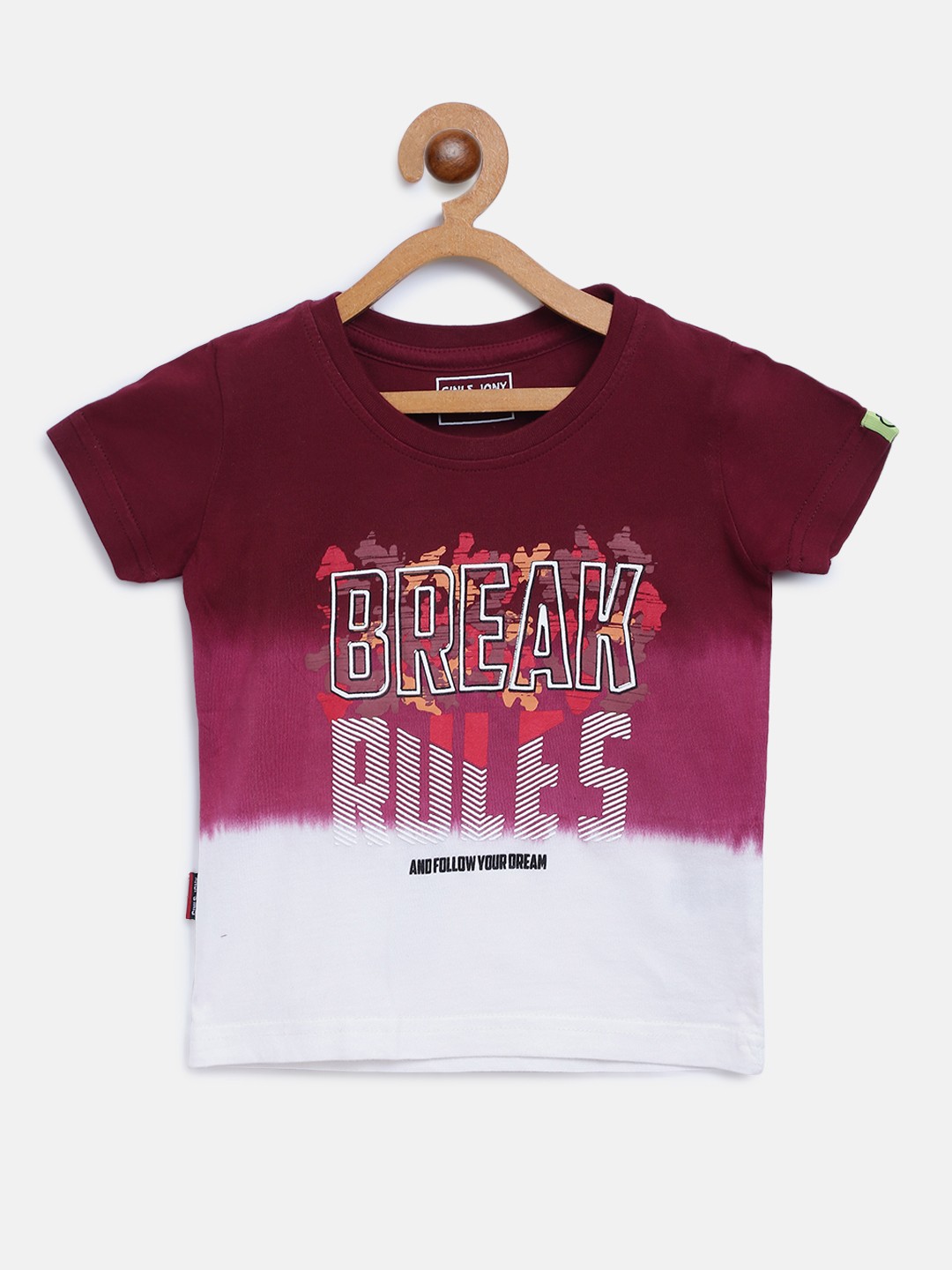 

Gini and Jony Boys Burgundy & White Printed Round Neck T-shirt