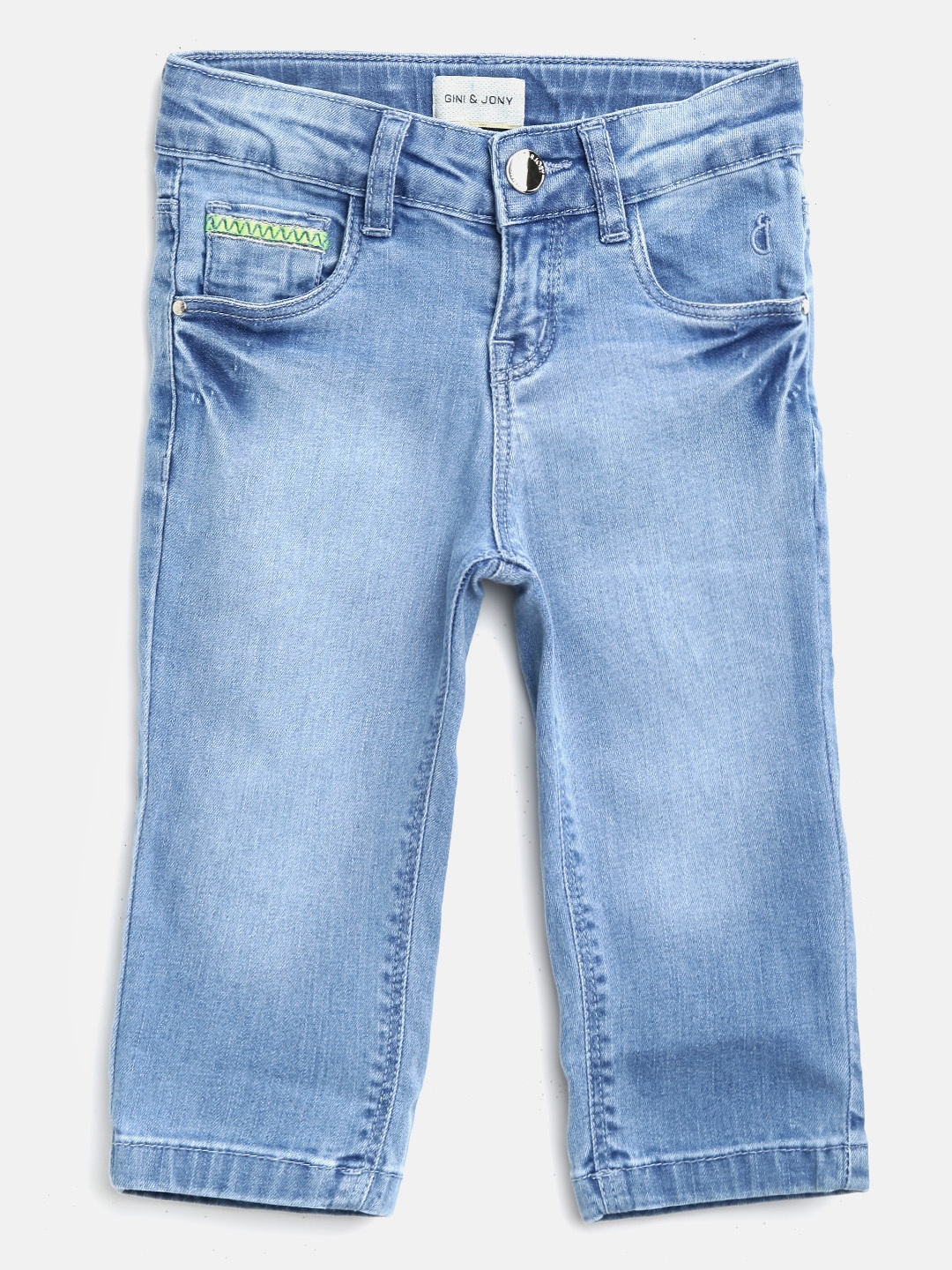 

Gini and Jony Girls Blue Washed Denim Regular Fit Capris