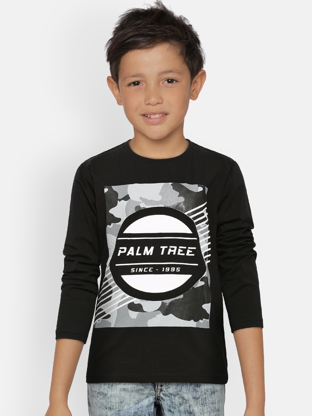 

Palm Tree Boys Black Printed Round Neck T-shirt