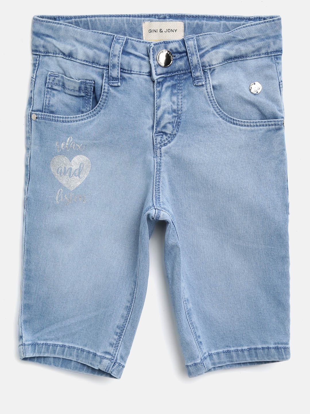 

Gini and Jony Girls Blue Washed Denim Regular Fit Capris
