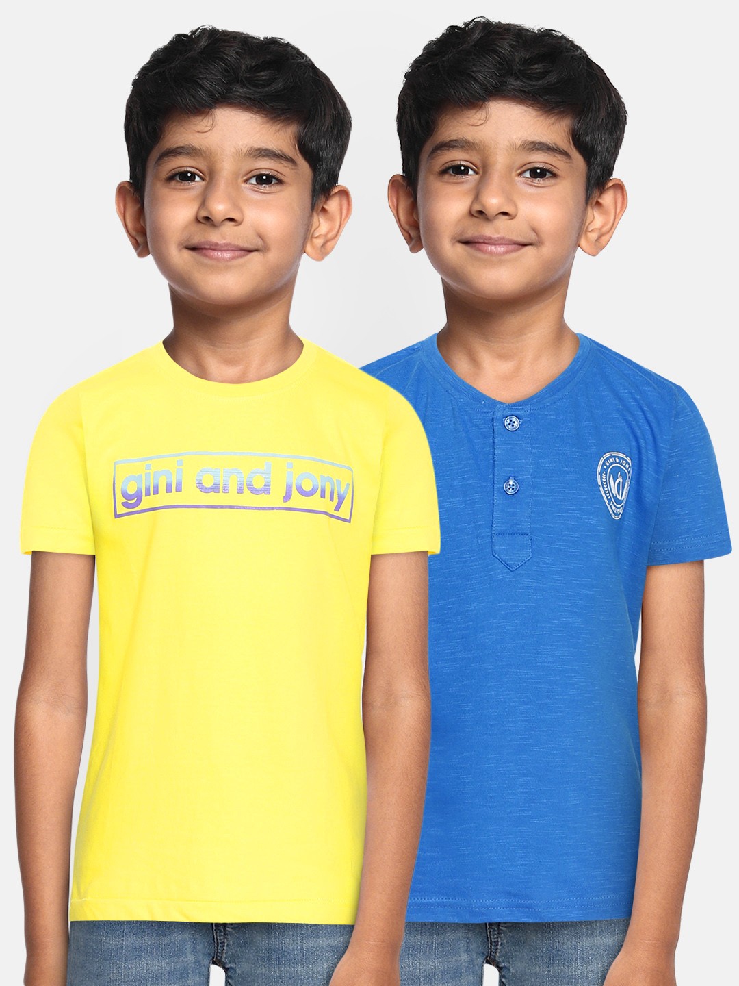 

Gini and Jony Boys Pack Of 2 Pure Cotton Round Neck T-shirts, Yellow
