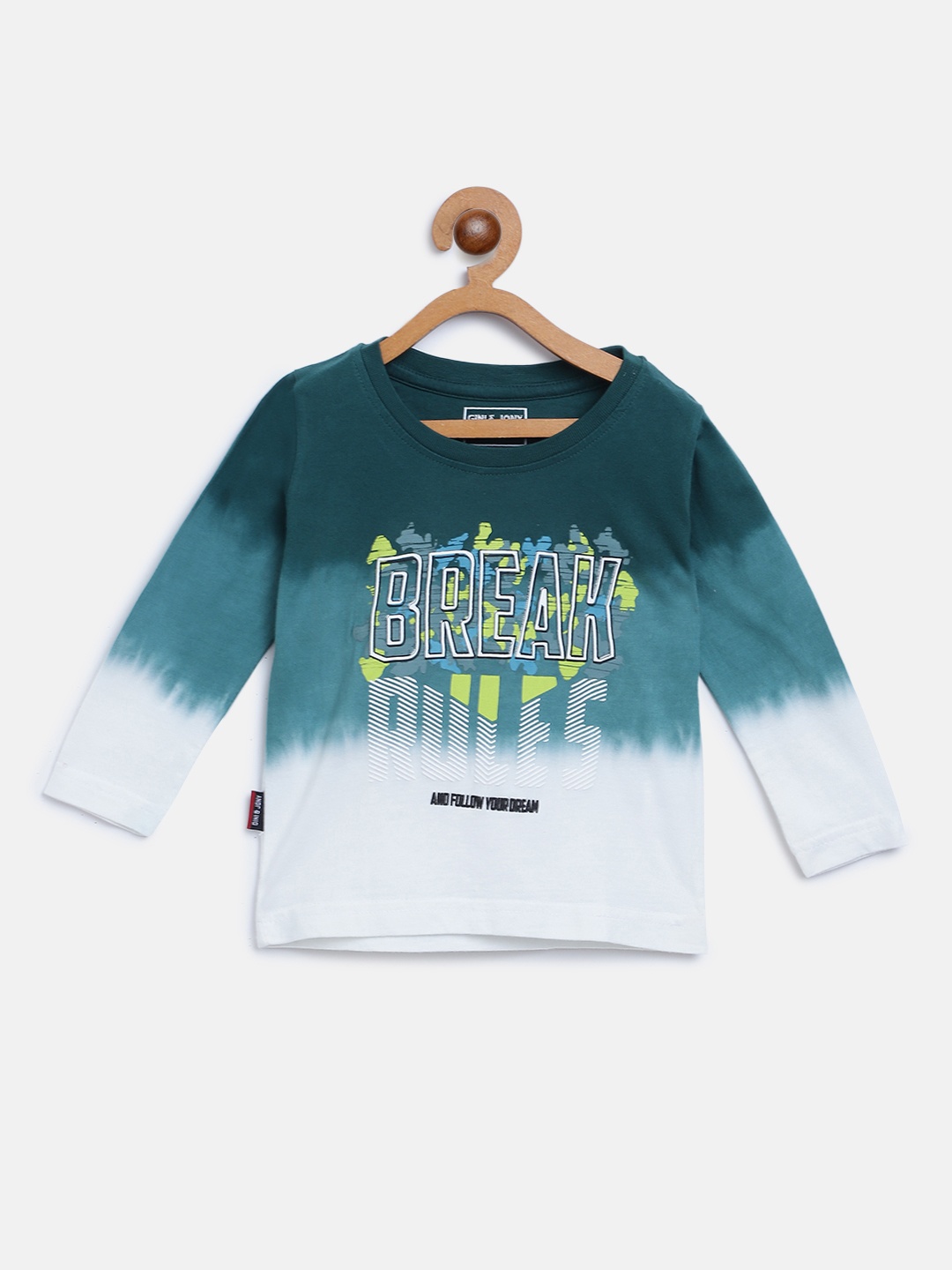 

Gini and Jony Boys Green & White Printed Round Neck T-shirt