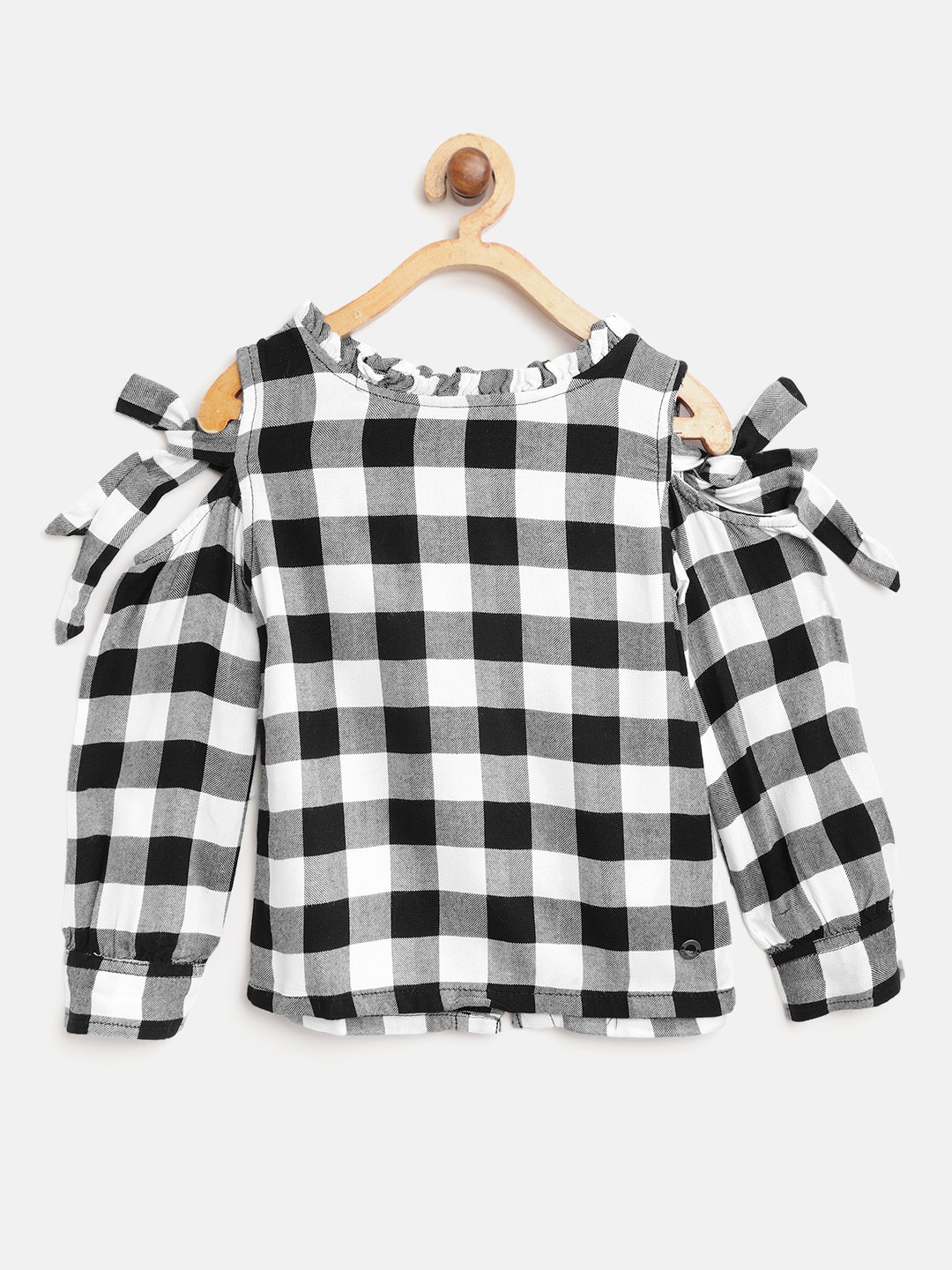 

Gini and Jony Girls Black & White Checked Pure Cotton Top