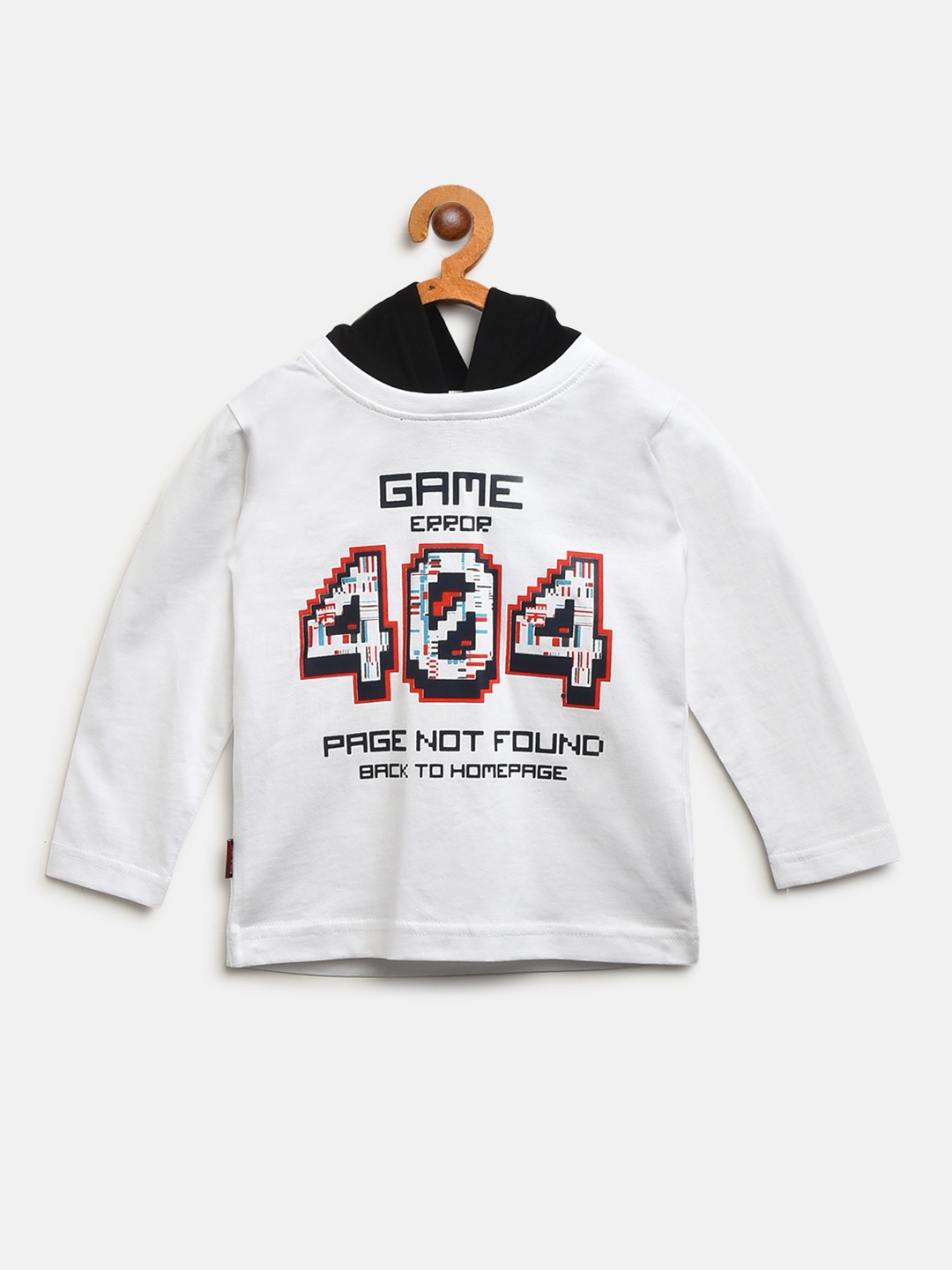 

Gini and Jony Boys White Printed Hood T-shirt