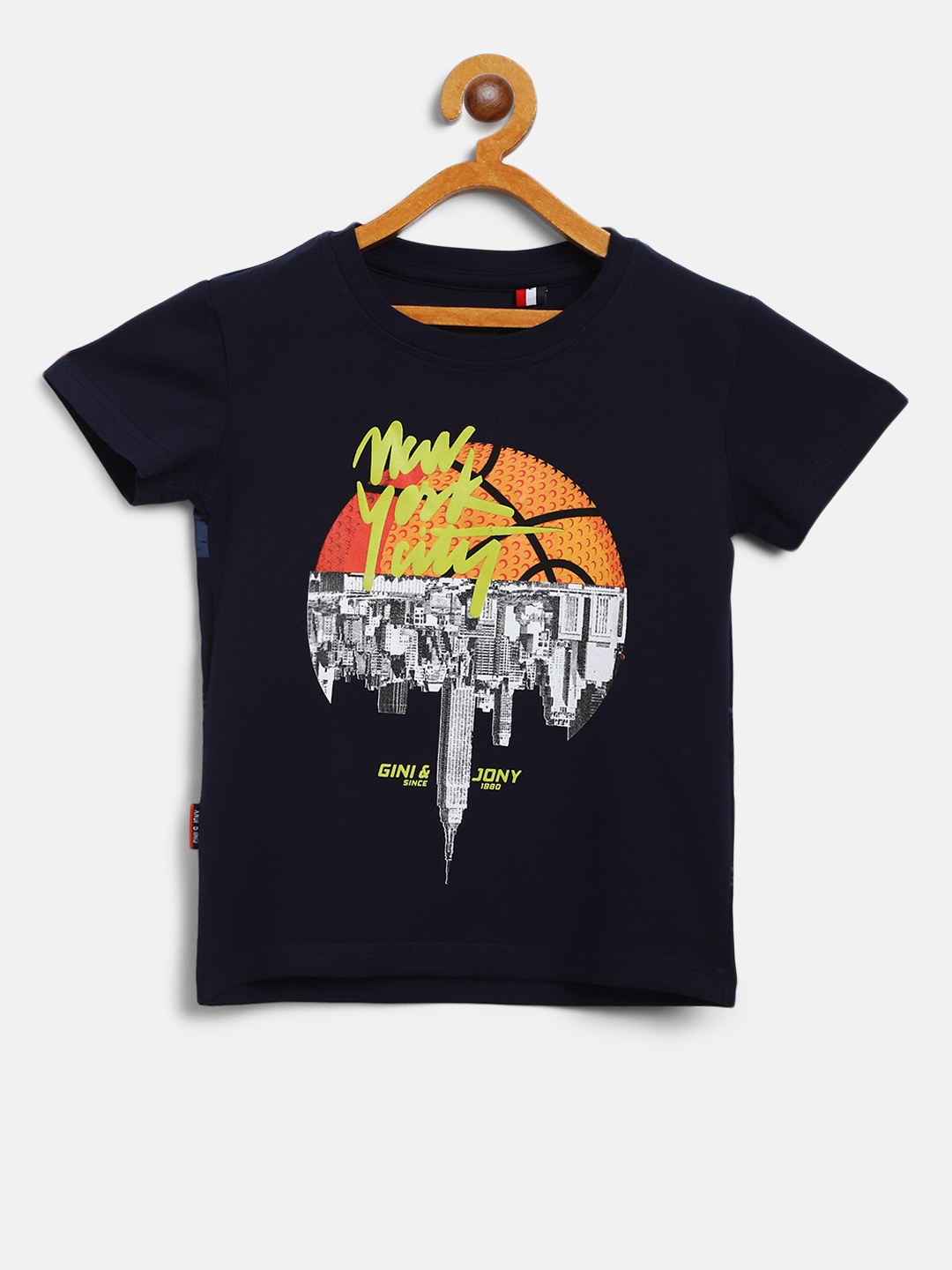 

Gini and Jony Boys Navy Blue Printed Round Neck T-shirt