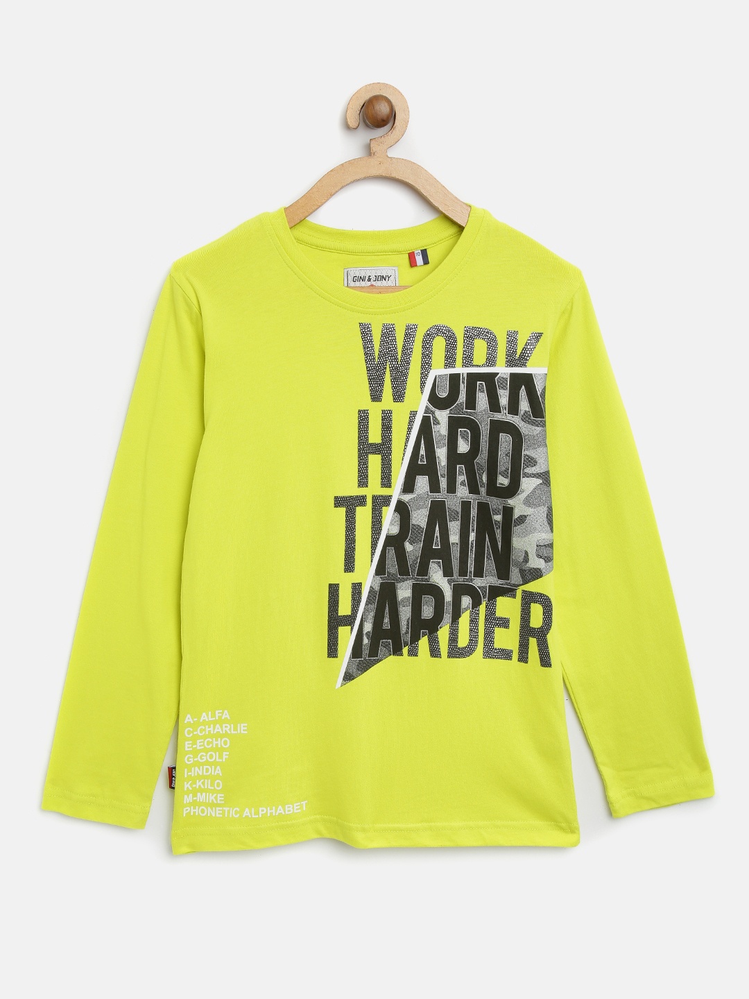

Gini and Jony Boys Lime Green Printed Round Neck Pure Cotton T-shirt