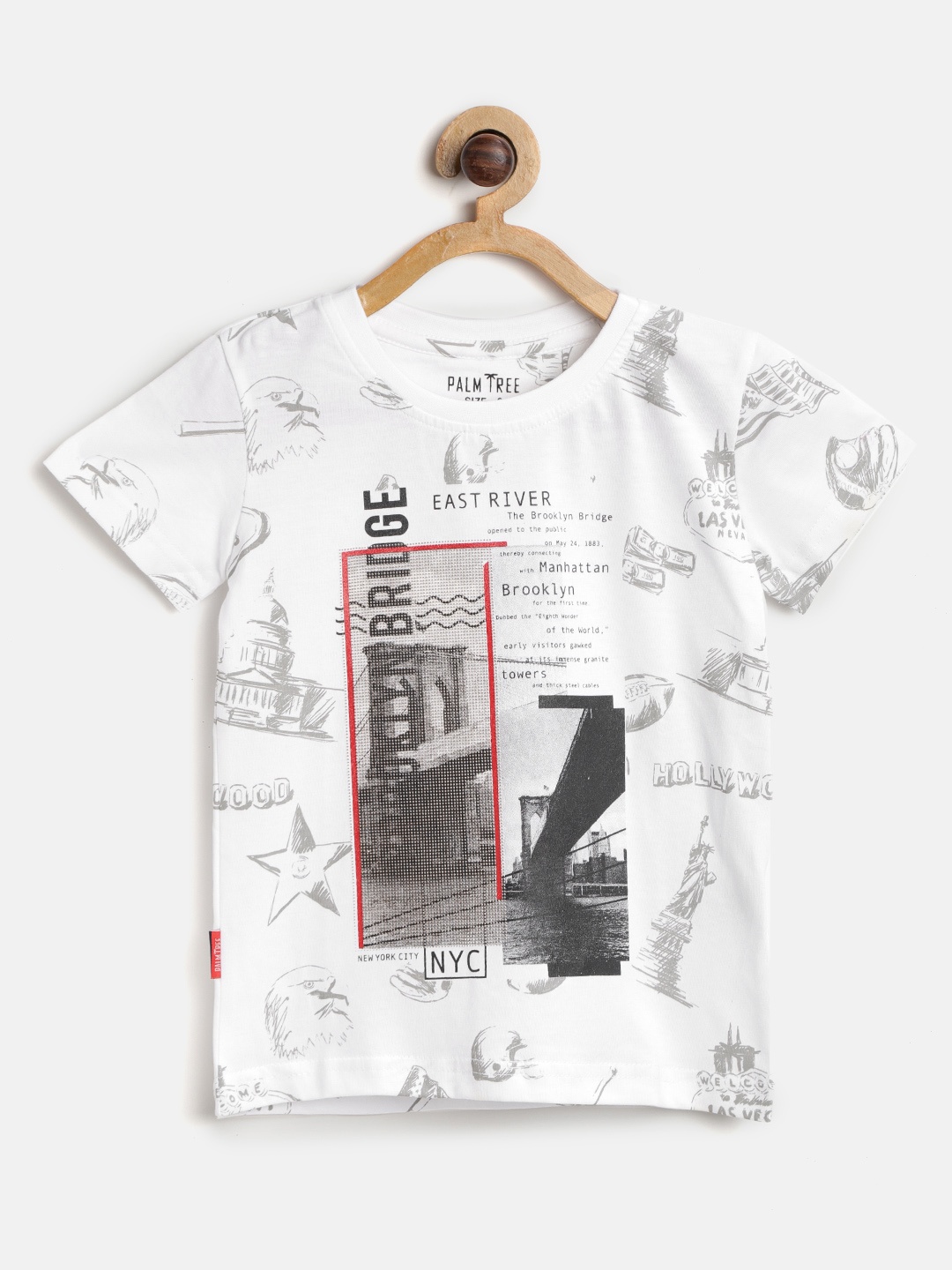 

Palm Tree Boys White & Grey Printed Round Neck T-shirt