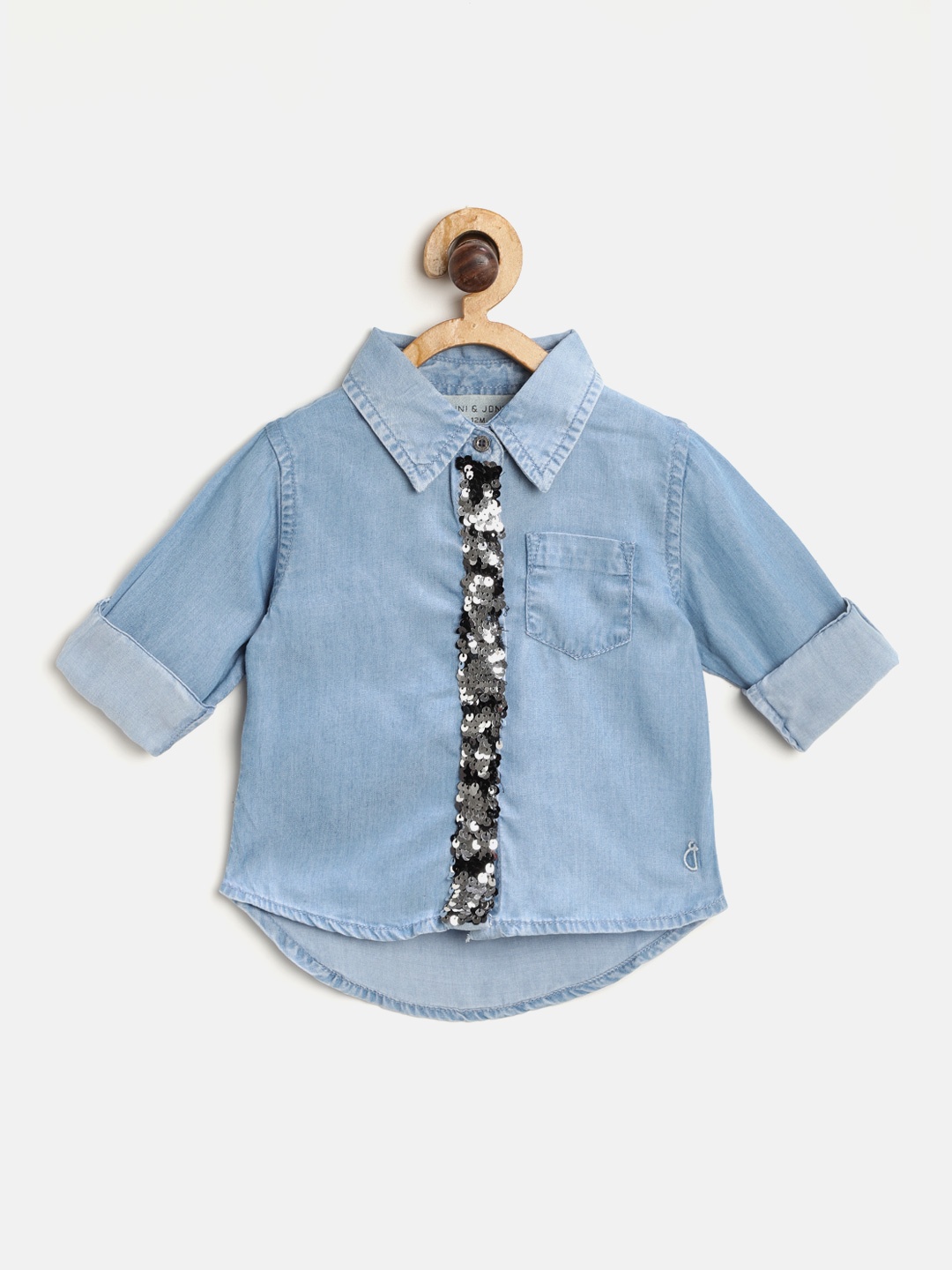 

Gini and Jony Girls Blue Chambray Regular Fit Solid Casual Shirt with Sequinned Detail