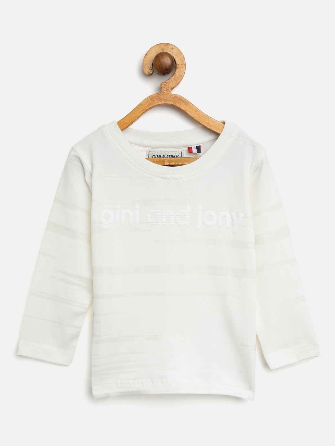 

Gini and Jony Boys White Striped Round Neck T-shirt