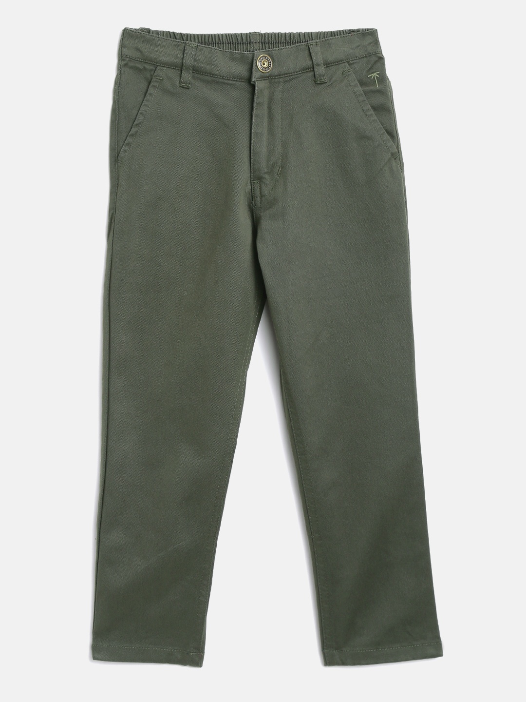 

Palm Tree Boys Olive Green Regular Fit Solid Trousers