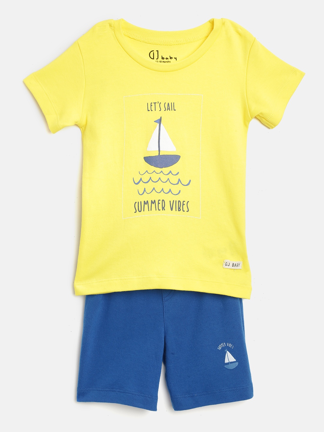 

Gini and Jony Girls Yellow & Blue Printed T-shirt with Shorts