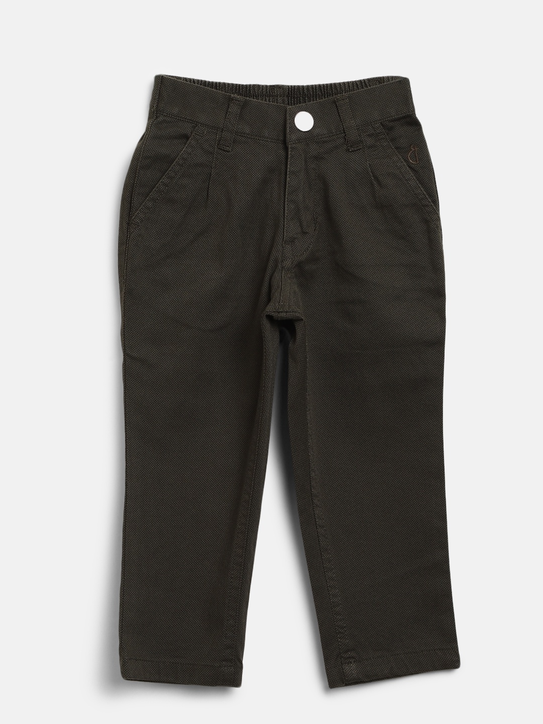

Gini and Jony Boys Olive Green Regular Fit Printed Trousers