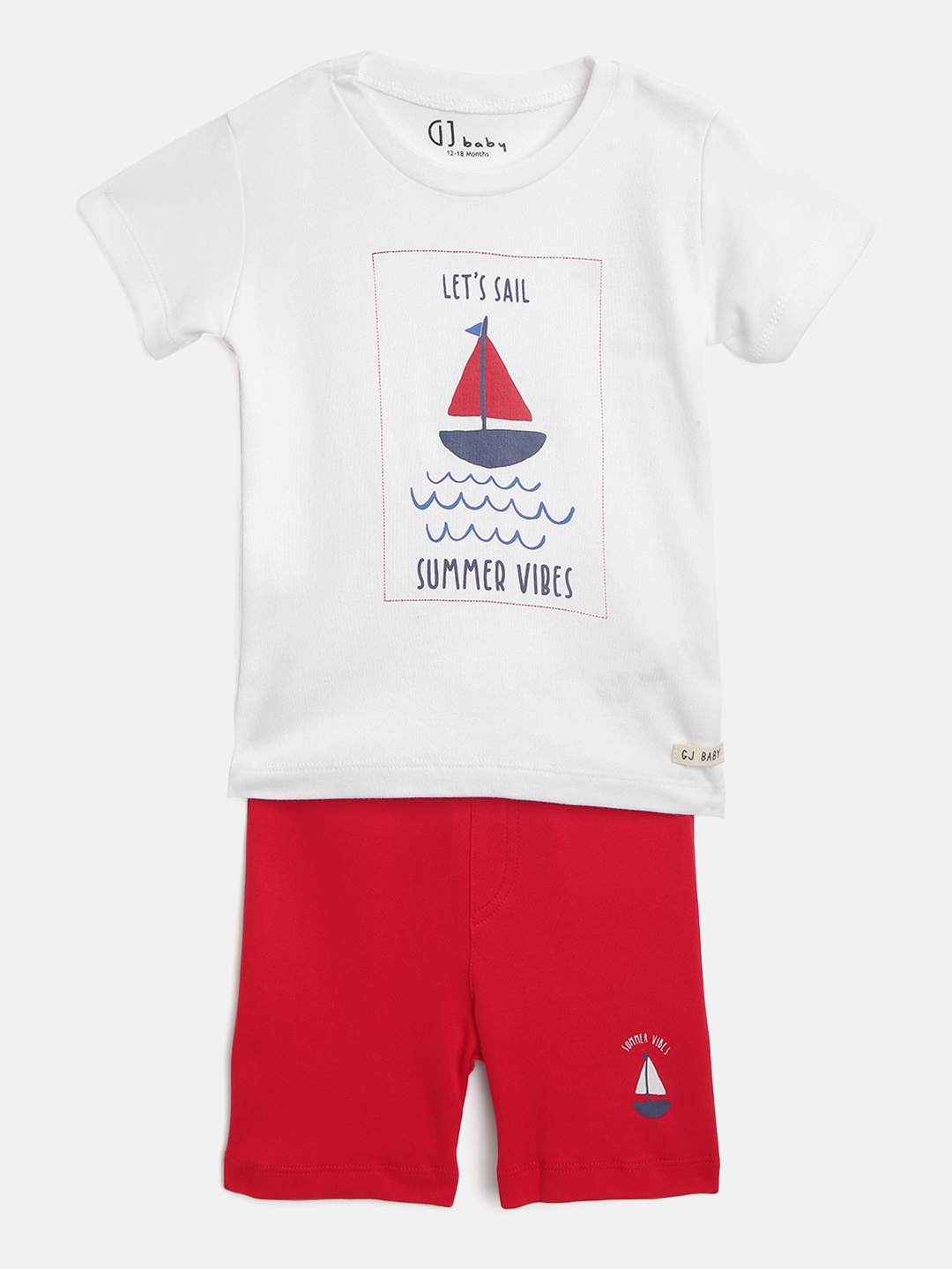 

Gini and Jony Girls White & Red Printed T-shirt with Shorts