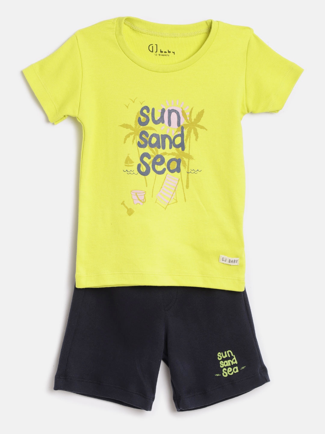 

Gini and Jony Girls Lime Green & Navy Blue Printed T-shirt with Shorts