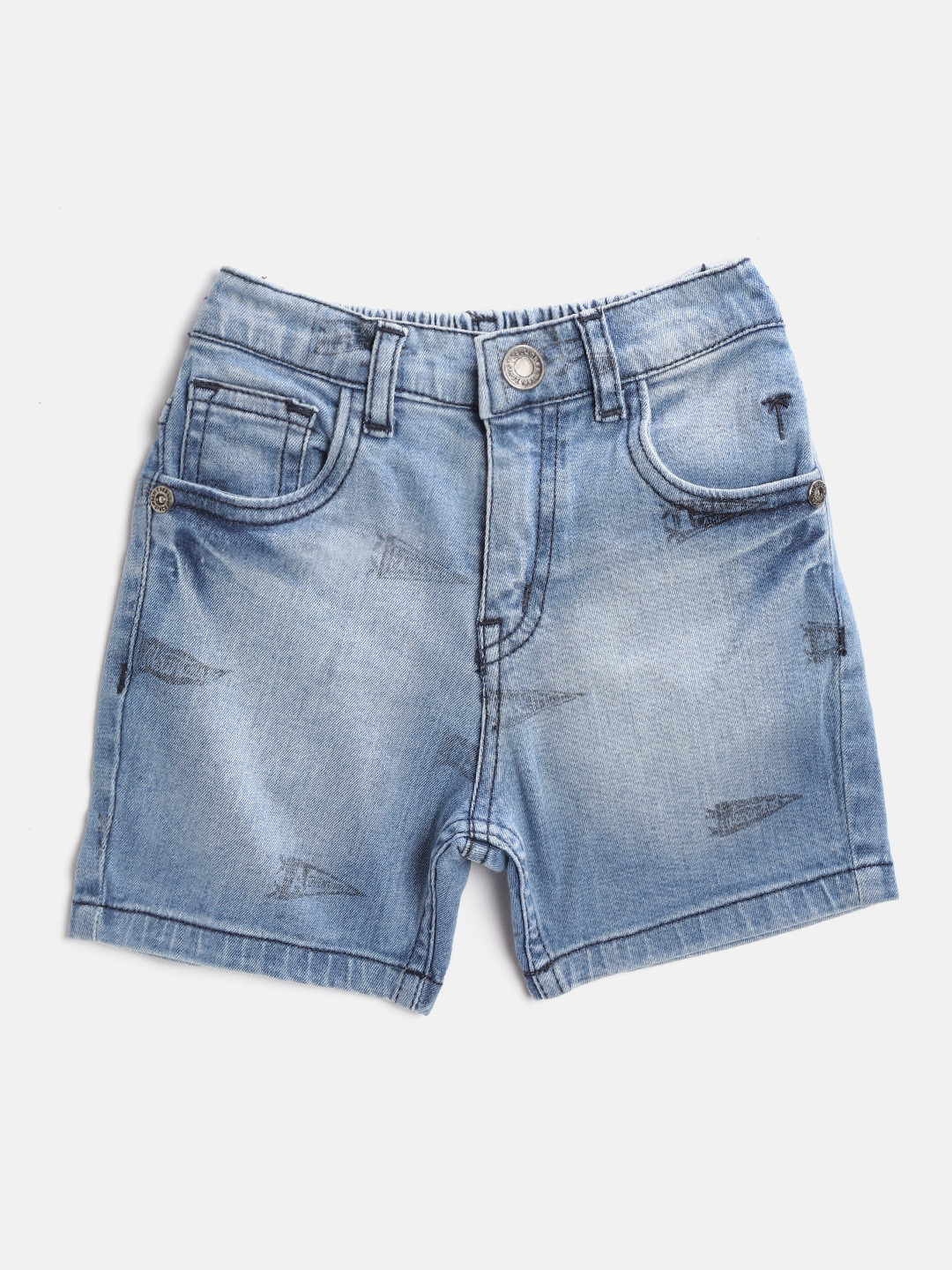 

Palm Tree Infant Boys Blue Washed Printed Regular Fit Denim Shorts