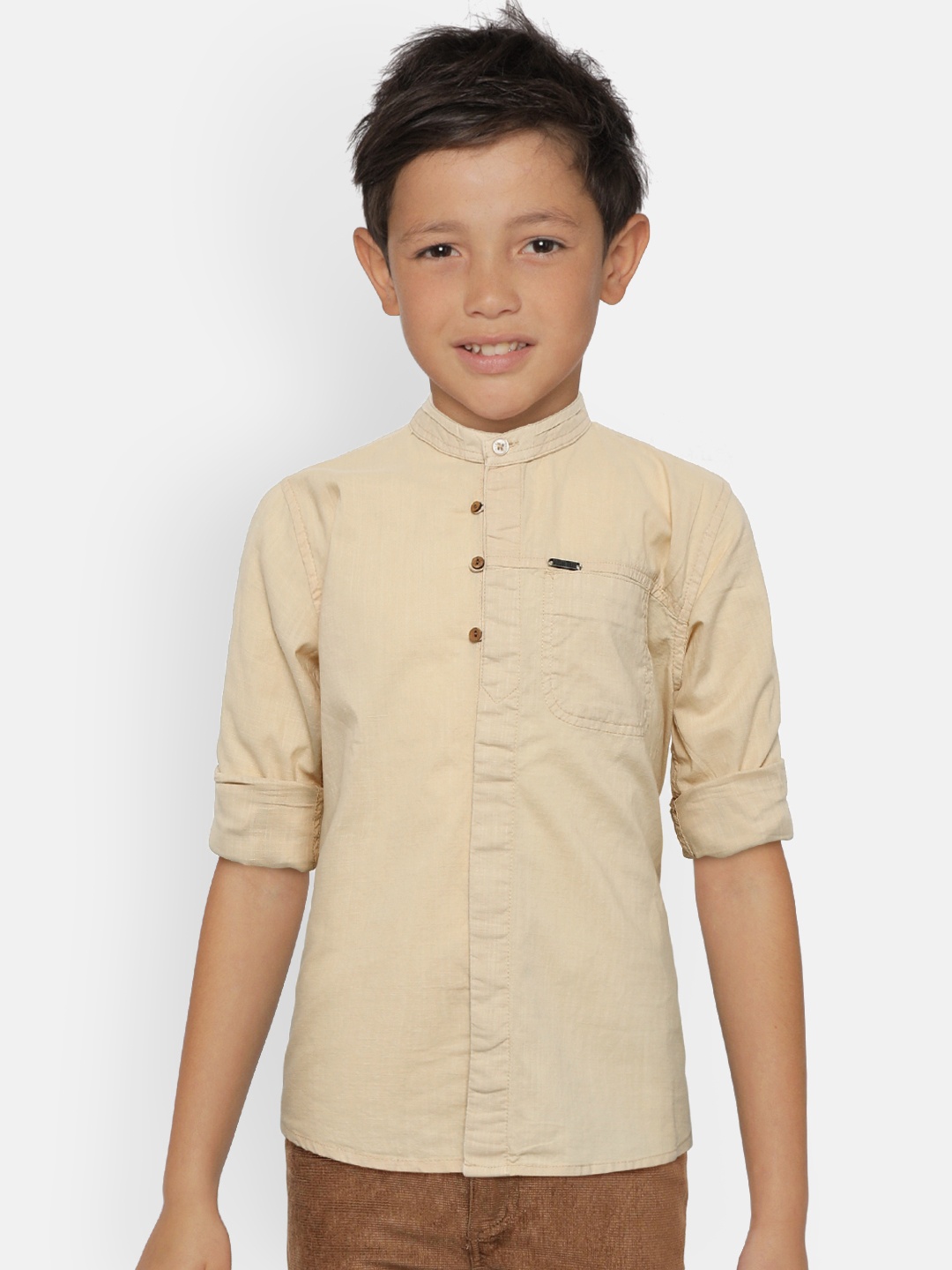 

Palm Tree Boys Beige Regular Fit Solid Casual Shirt