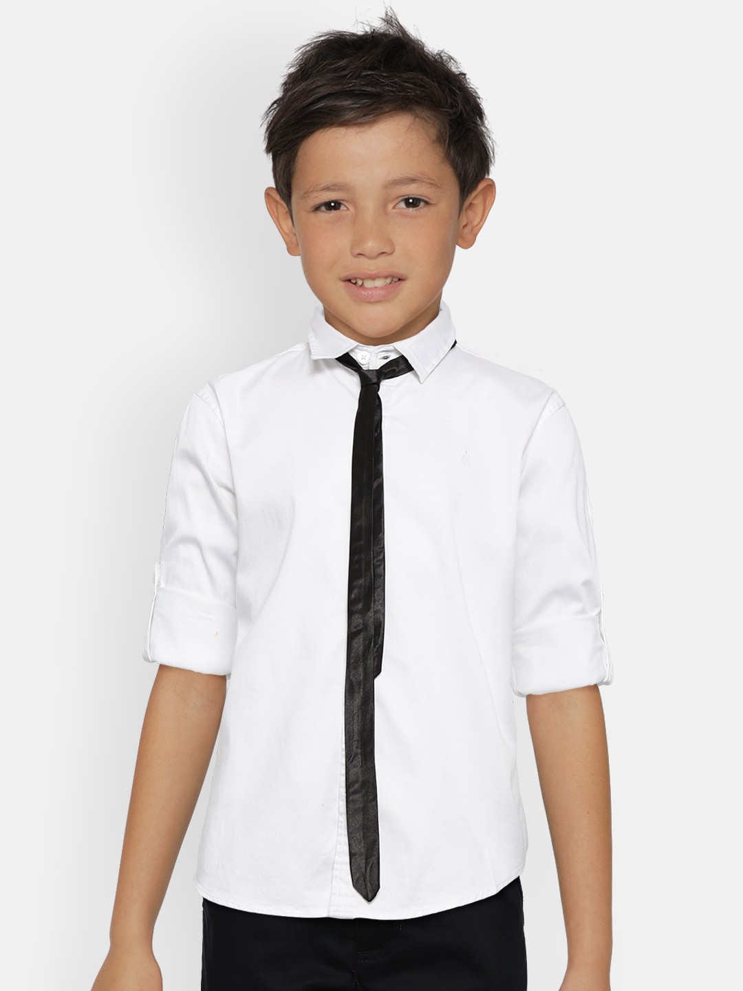 

Gini and Jony Boys White Regular Fit Solid Casual Shirt with Tie