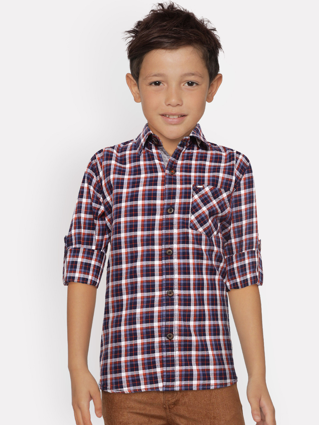 

Gini and Jony Boys Navy Blue & White Regular Fit Checked Casual Shirt