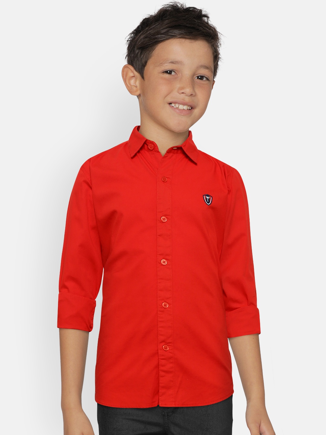 

Palm Tree Boys Red Regular Fit Solid Casual Shirt