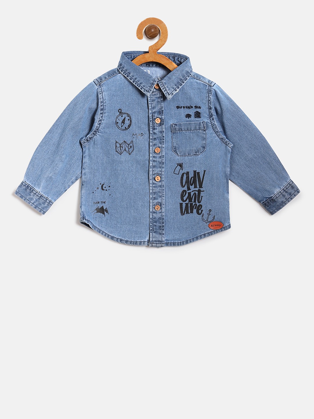 

Gini and Jony Boys Blue & Black Regular Fit Printed Denim Shirt