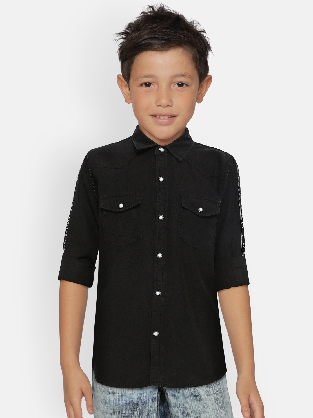 

Gini and Jony Boys Black Regular Fit Printed Casual Shirt