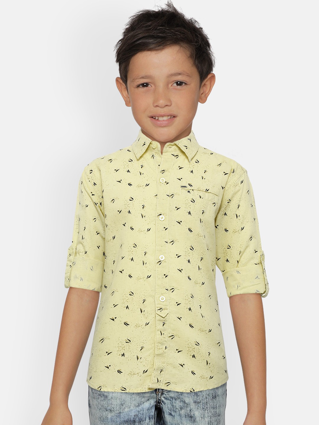 

Gini and Jony Boys Yellow & Navy Blue Regular Fit Printed Casual Shirt