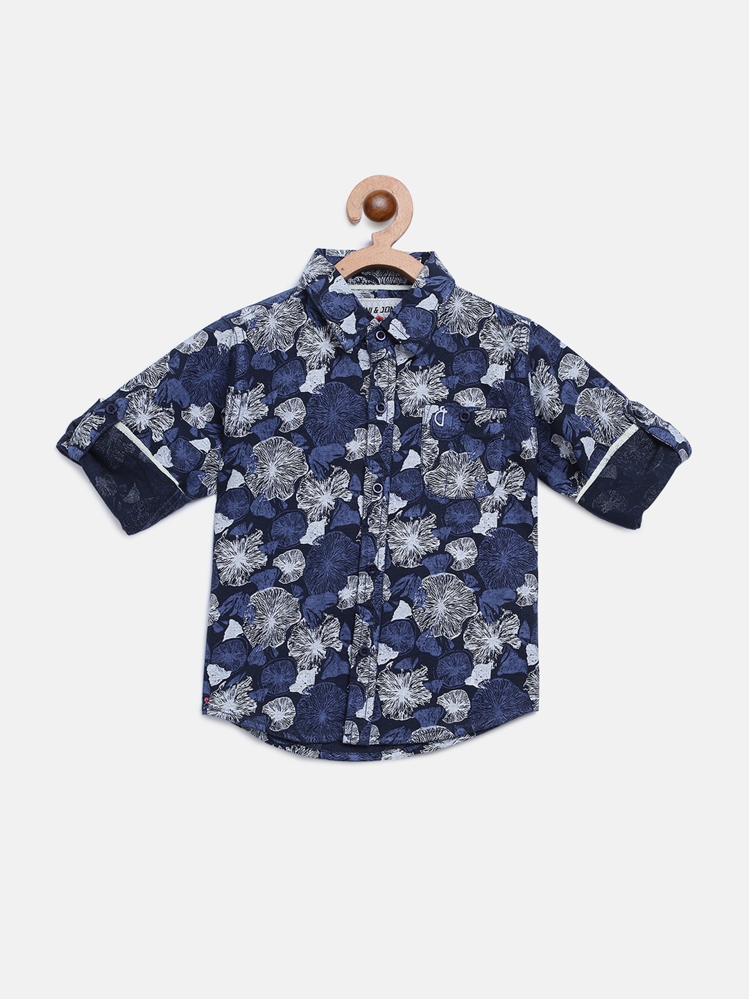 

Gini and Jony Boys Navy Blue & White Regular Fit Printed Casual Shirt