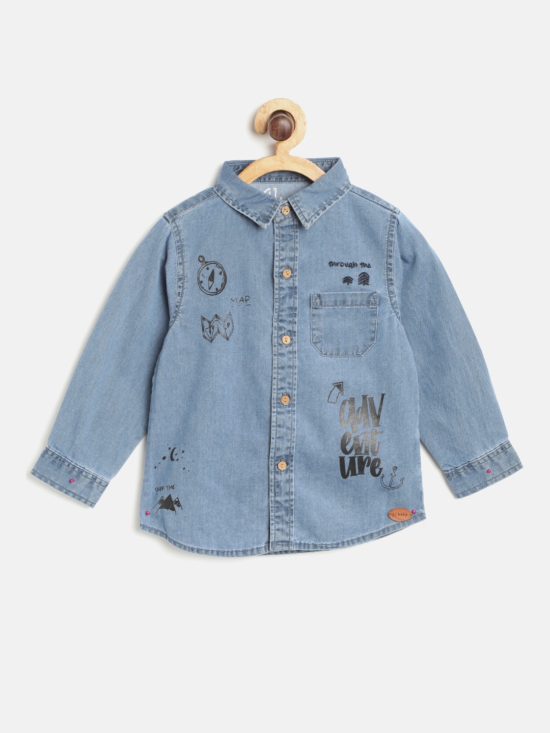 

Gini and Jony Boys Blue Chambray Regular Fit Printed Casual Shirt