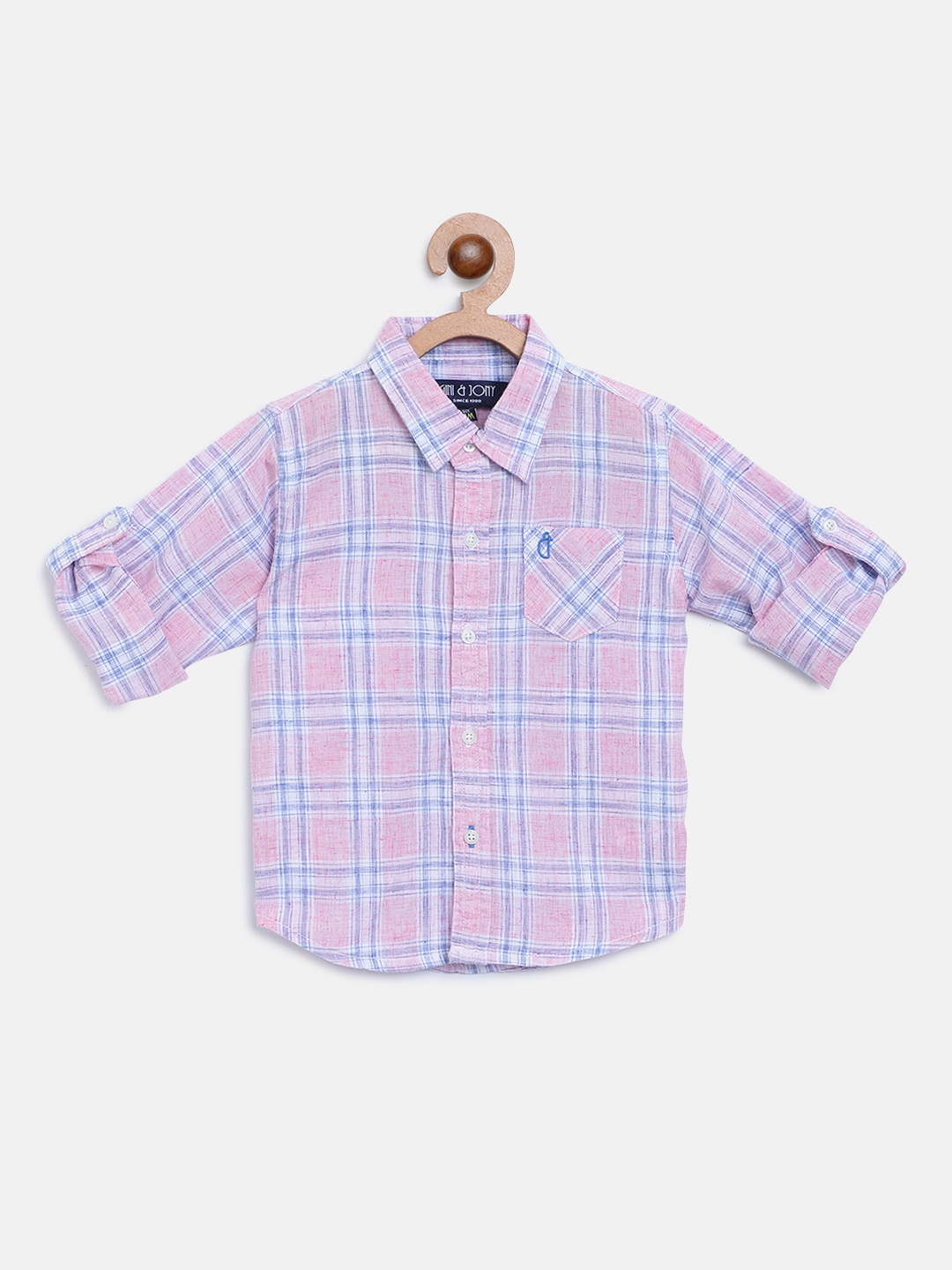 

Gini and Jony Boys Pink & Blue Regular Fit Checked Casual Shirt