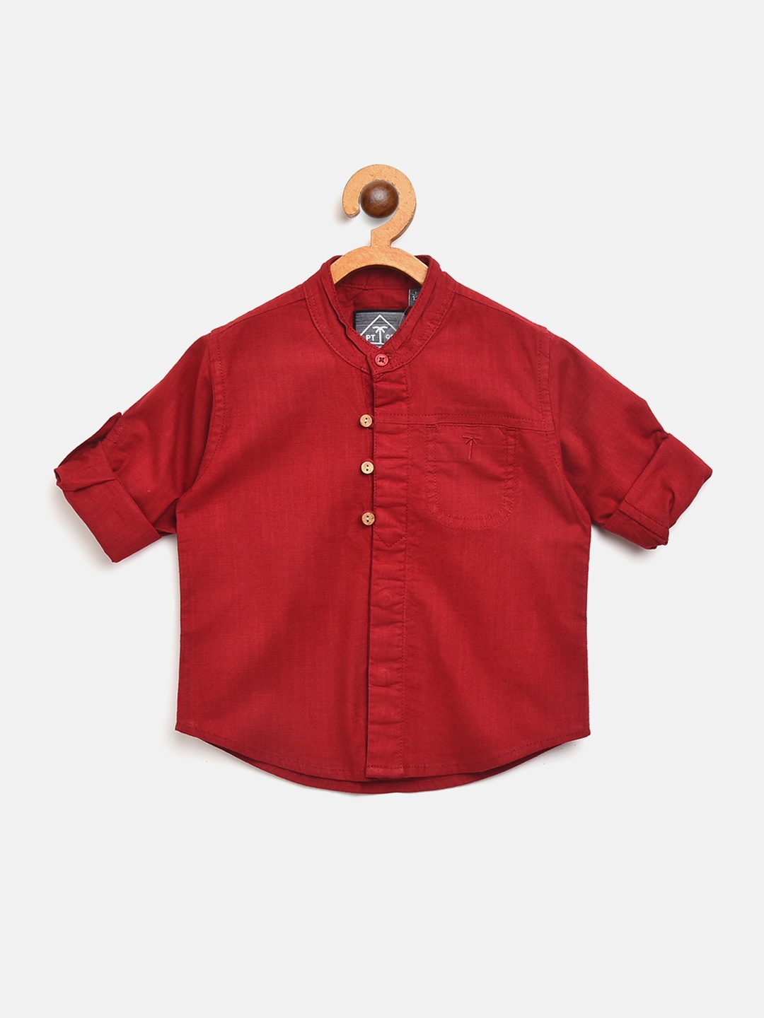 

Palm Tree Boys Maroon Regular Fit Solid Casual Shirt