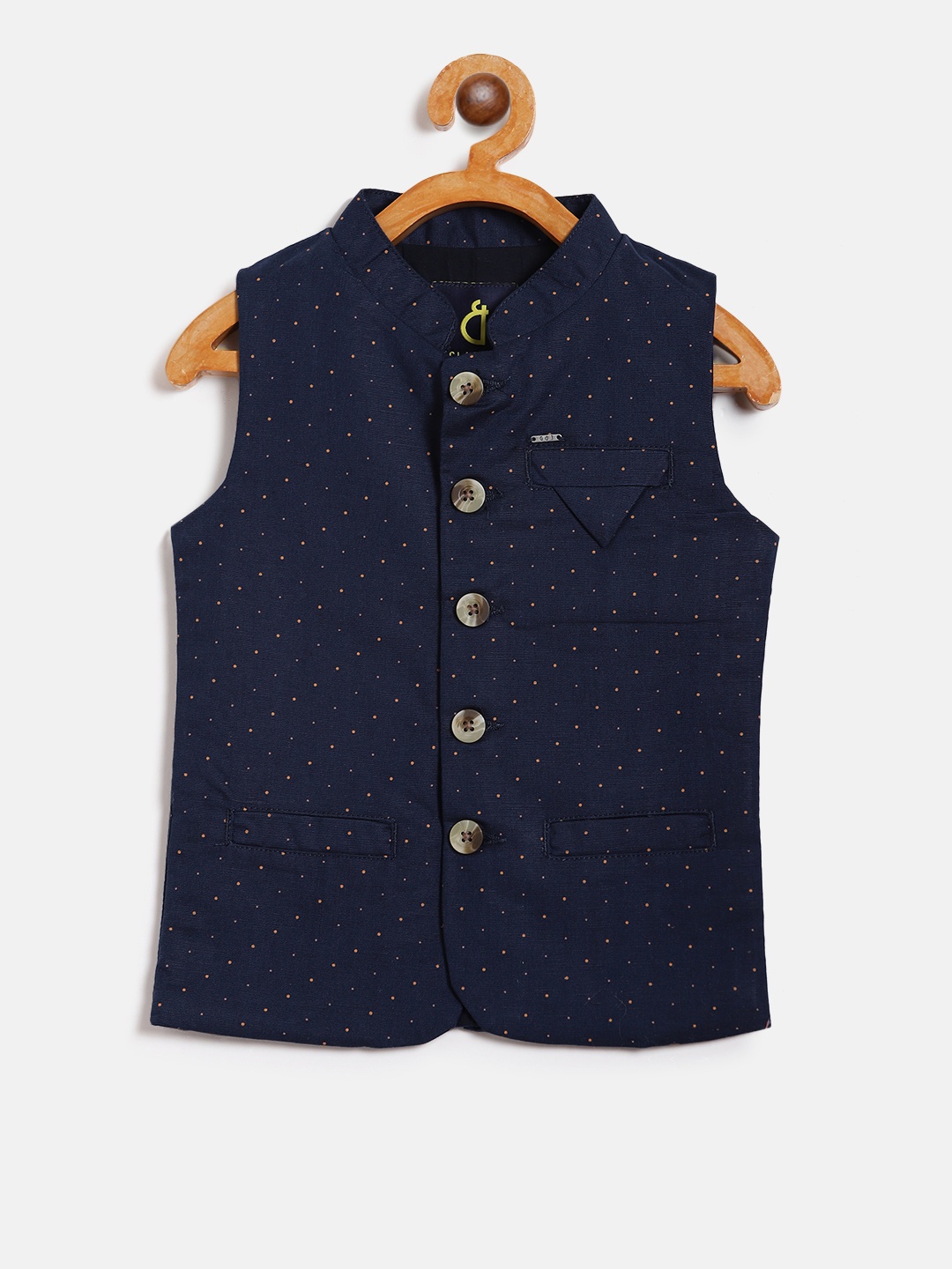 

Gini & Jony Boy Navy Blue & Orange Printed Nehru Jacket