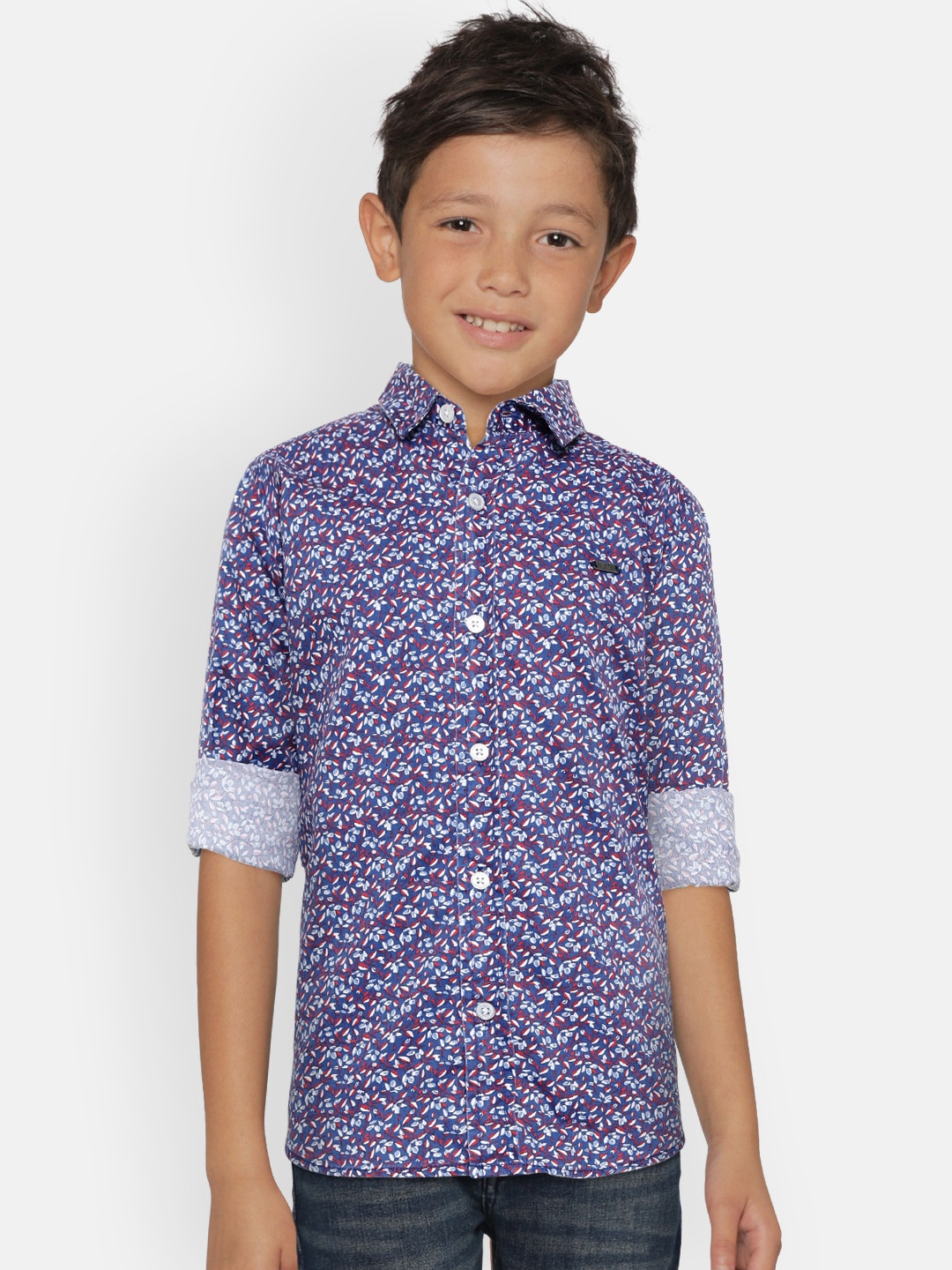 

Palm Tree Boys Blue & white Regular Fit Floral Print Casual Shirt