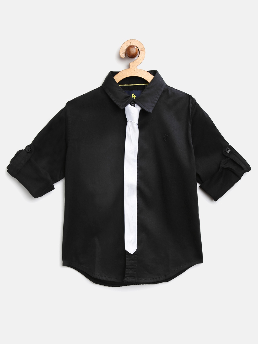 

Gini and Jony Boys Black Regular Fit Solid Casual Shirt with Tie