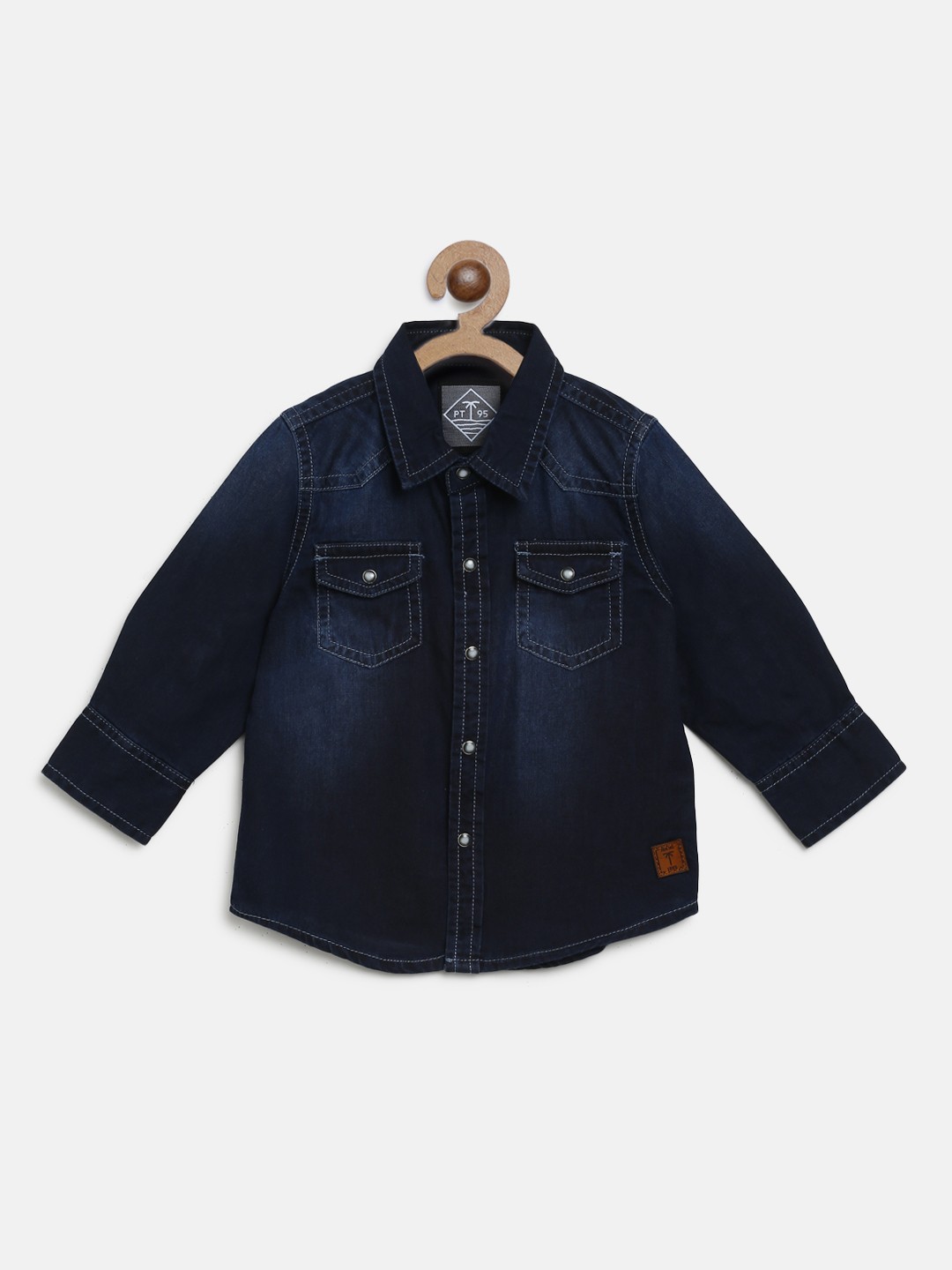 

Palm Tree Boys Navy Blue Denim Regular Fit Faded Casual Shirt