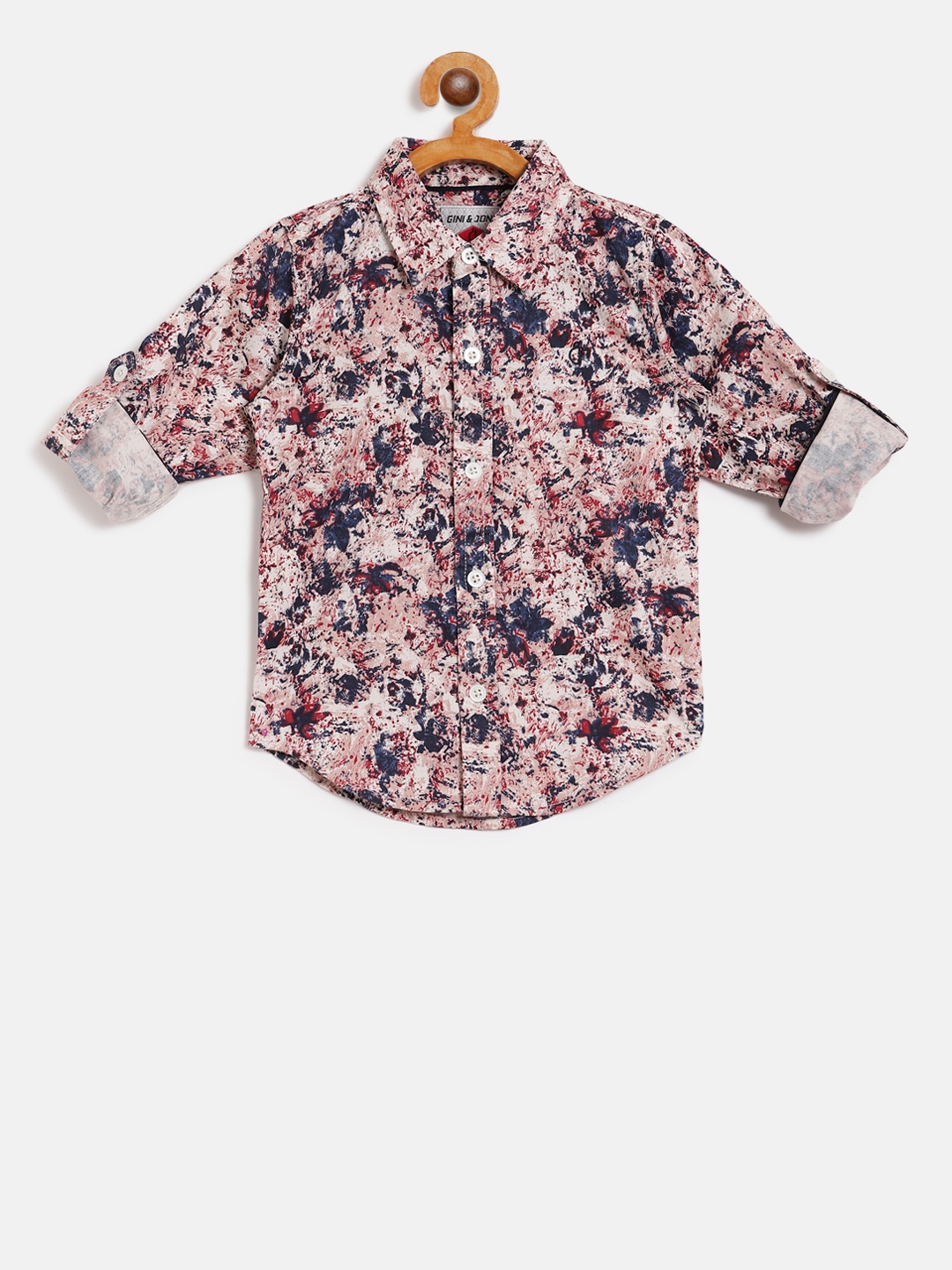 

Gini and Jony Boys Beige & Navy Blue Slim Fit Printed Casual Shirt