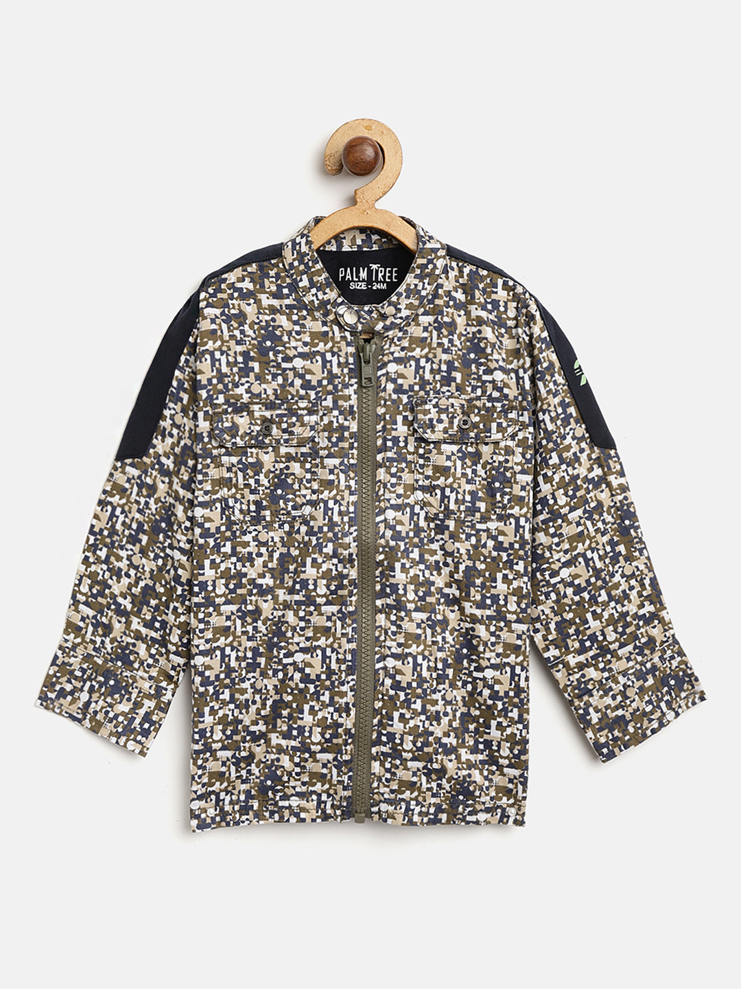 

Palm Tree Boys Olive Green & Navy Blue Regular Fit Printed Casual Shirt