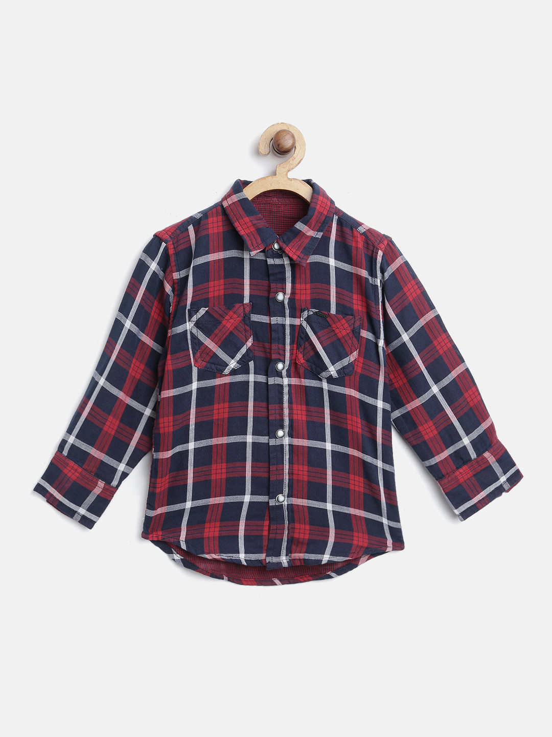 

Palm Tree Boys Red & Navy Blue Regular Fit Checked Reversible Casual Shirt
