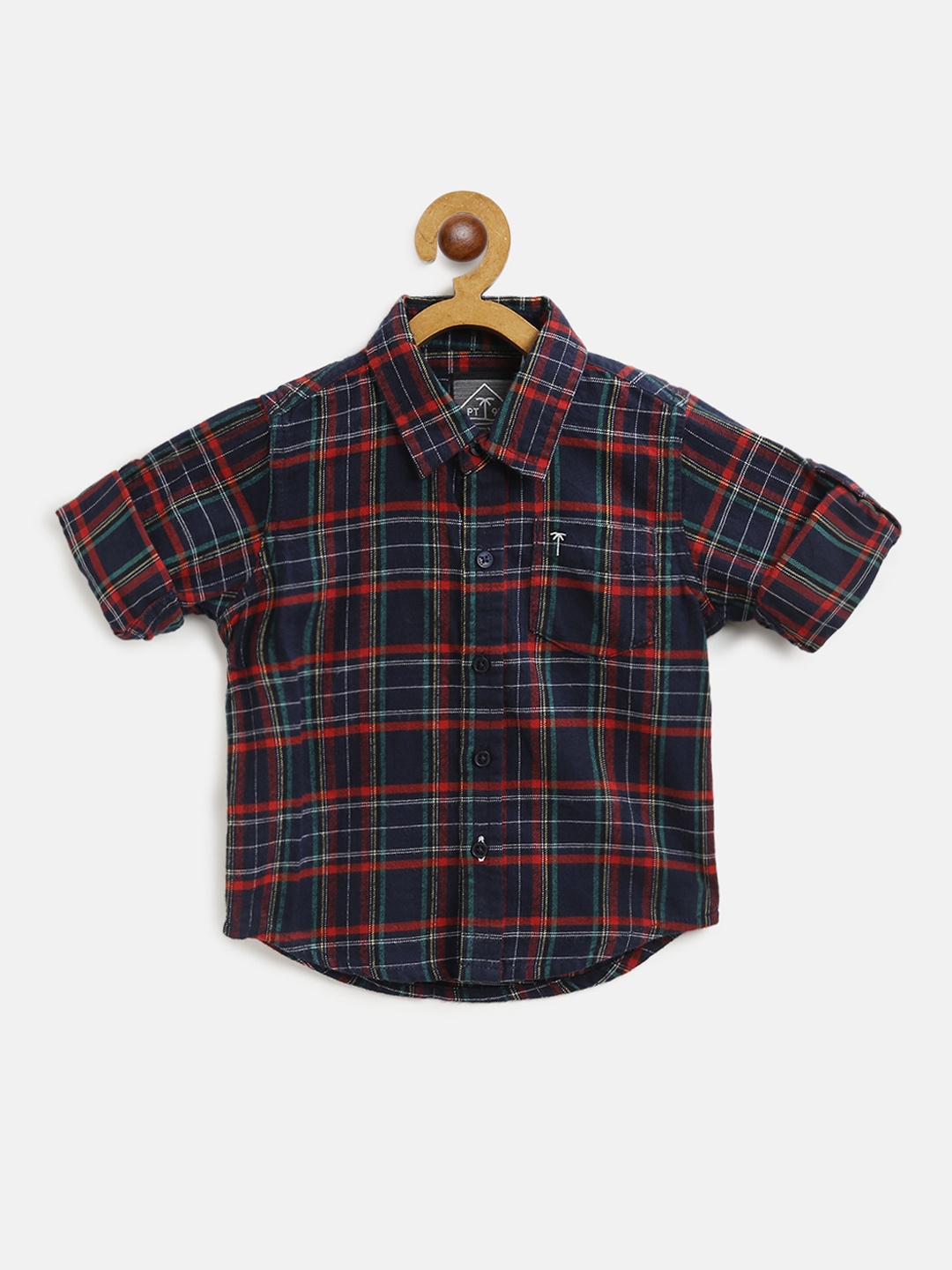 

Palm Tree Boys Navy Blue & Red Regular Fit Checked Casual Shirt