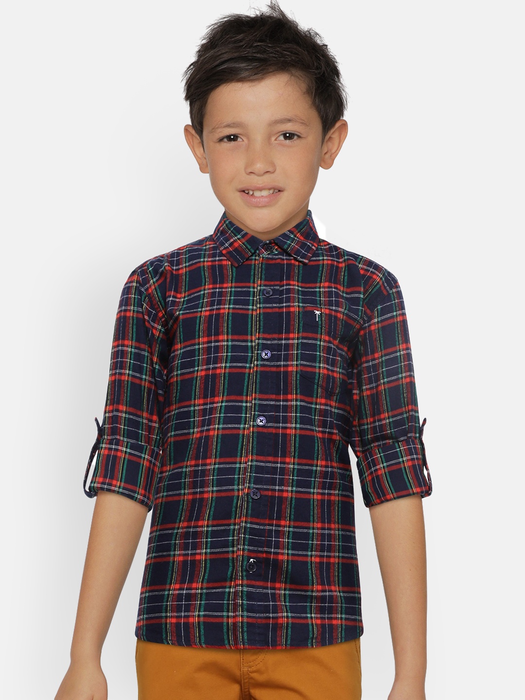 

Palm Tree Boys Navy Blue & Red Regular Fit Checked Casual Shirt