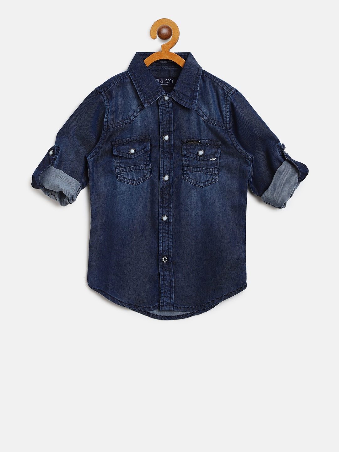 

Gini and Jony Boys Navy Blue Regular Fit Washed Chambray Shirt