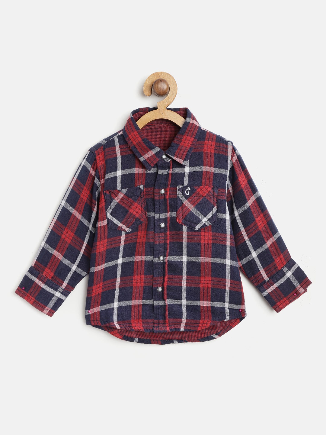 

Palm Tree Boys Navy Blue & Red Regular Fit Reversible Checked Casual Shirt