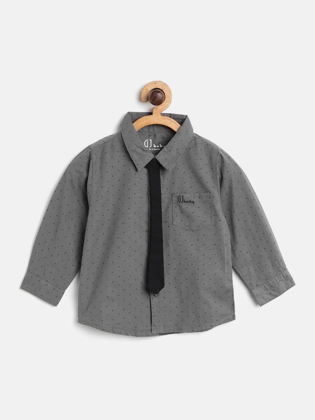 

Gini and Jony Boys Grey & Black Printed Casual Shirt with Tie